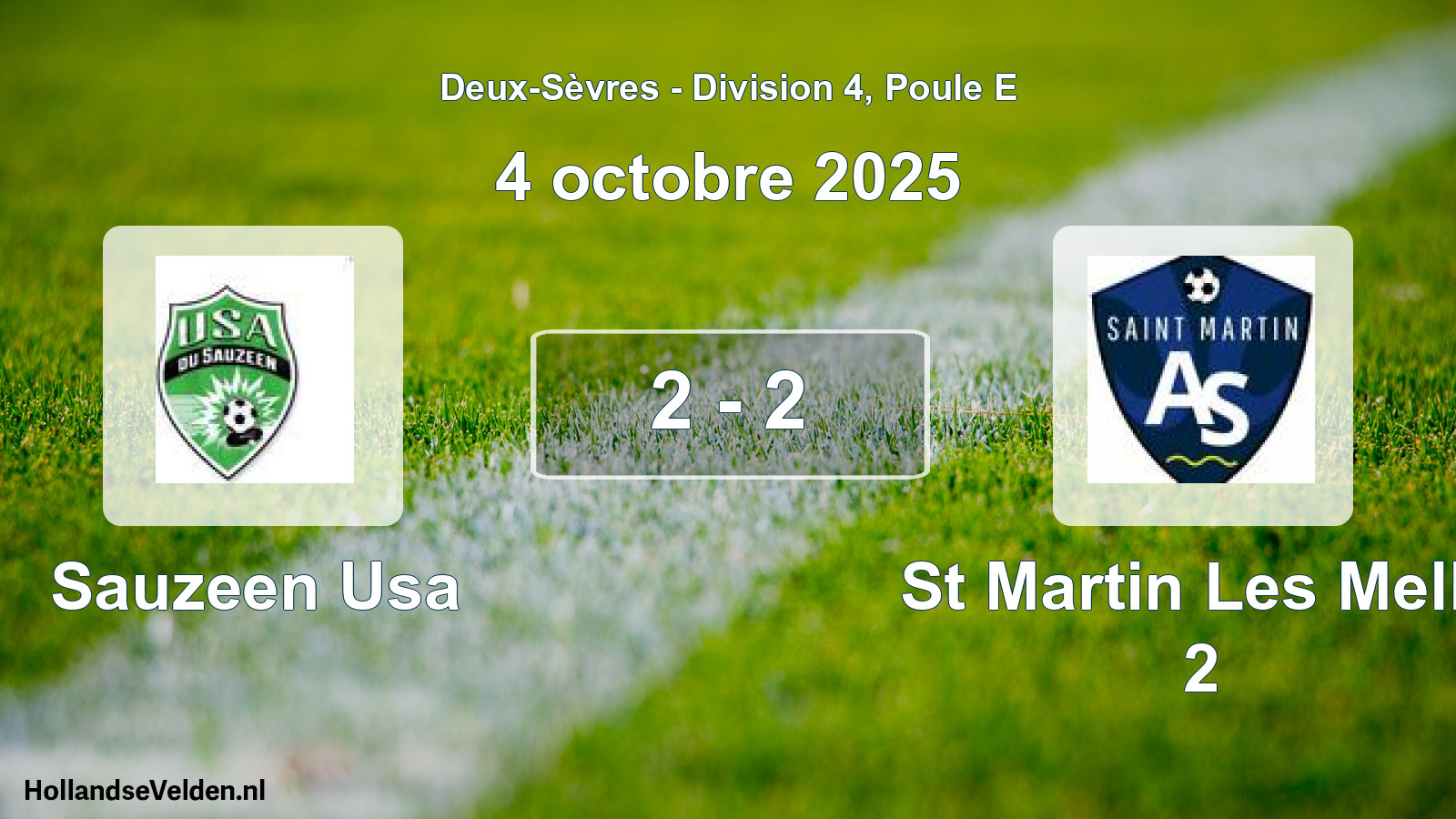 Gespeelde wedstrijd: Sauzeen Usa - St Martin Les Melle 2 2 - 2 (4 octobre 2025)