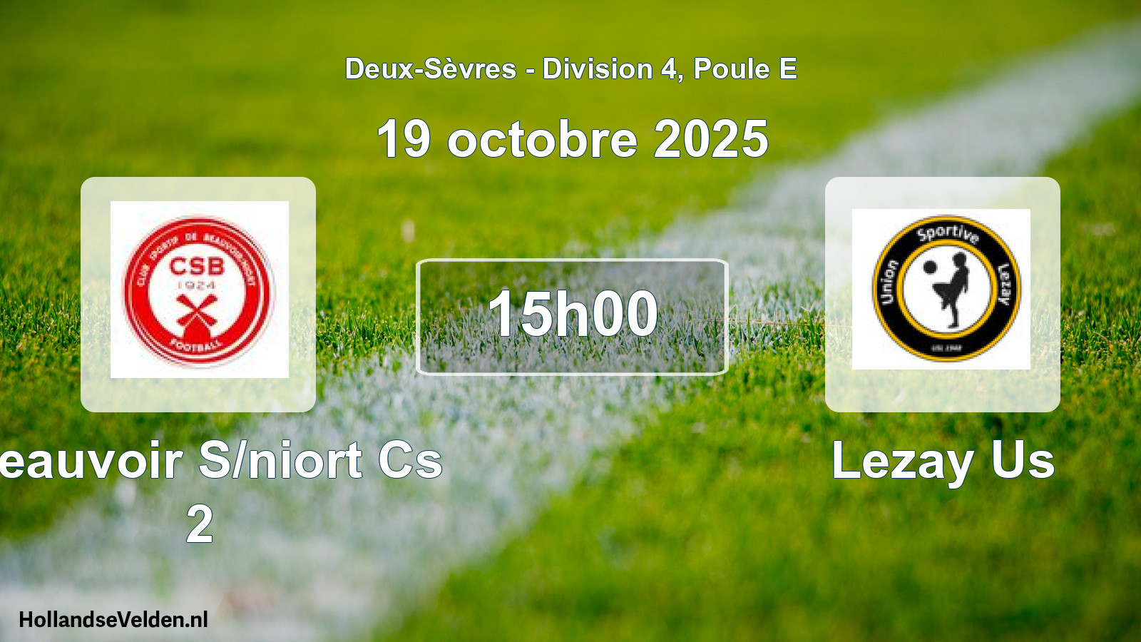 Geplande wedstrijd: Beauvoir S/niort Cs 2 - Lezay Us (19 octobre 2025)