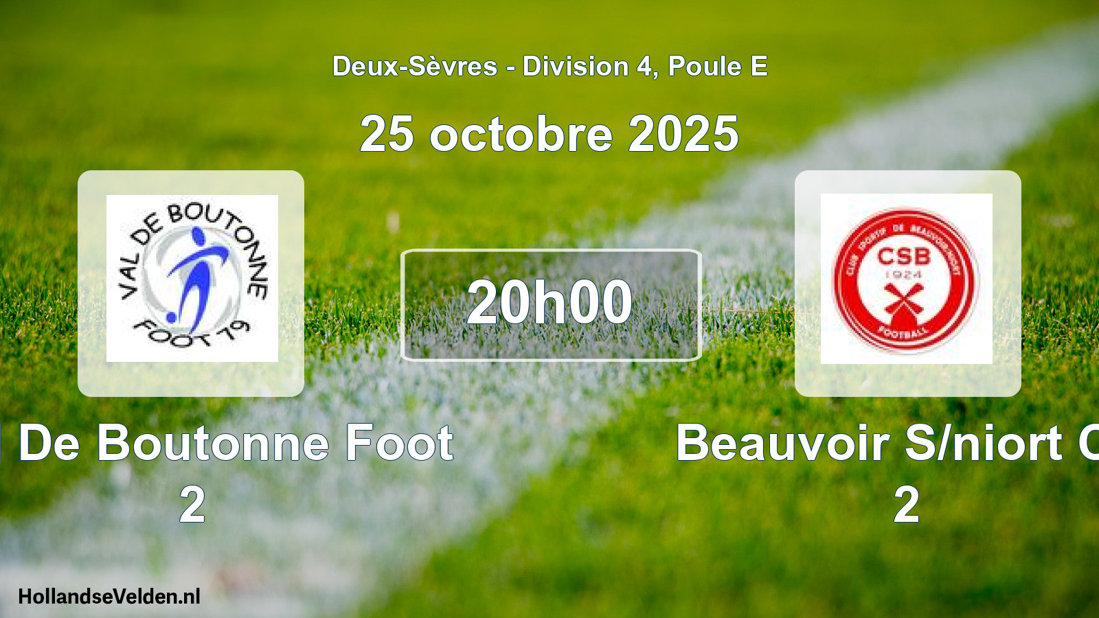 Geplande wedstrijd: Val De Boutonne Foot 2 - Beauvoir S/niort Cs 2 (25 octobre 2025)