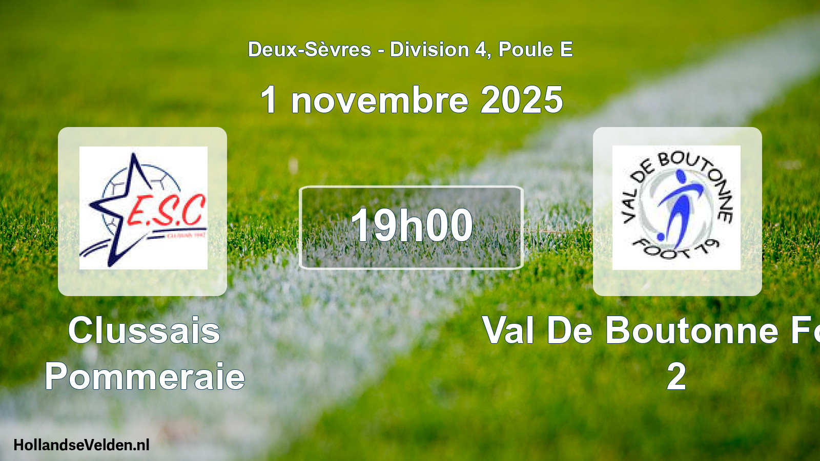 Geplande wedstrijd: Clussais Pommeraie - Val De Boutonne Foot 2 (1 novembre 2025)