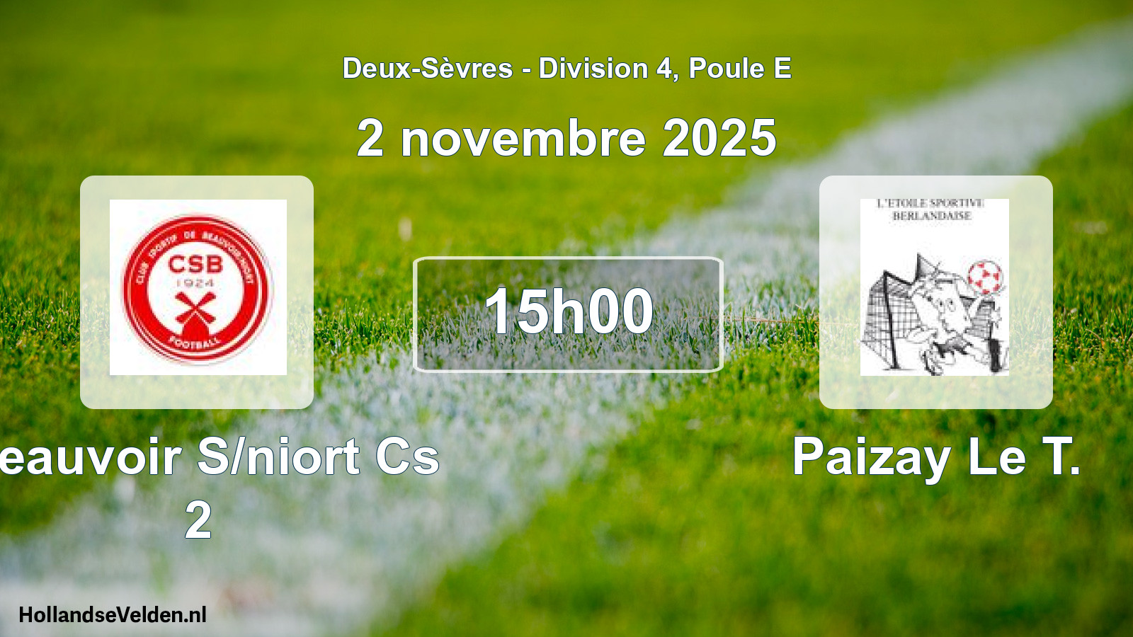 Geplande wedstrijd: Beauvoir S/niort Cs 2 - Paizay Le T. (2 novembre 2025)