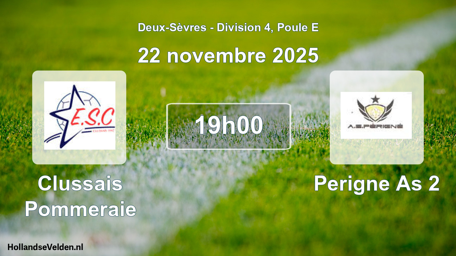 Geplande wedstrijd: Clussais Pommeraie - Perigne As 2 (22 novembre 2025)