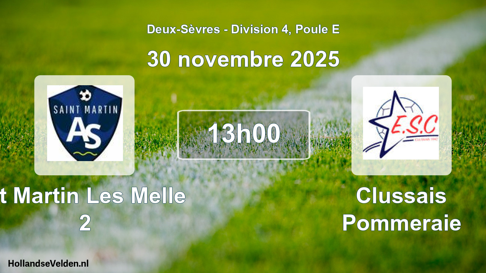 Geplande wedstrijd: St Martin Les Melle 2 - Clussais Pommeraie (30 novembre 2025)