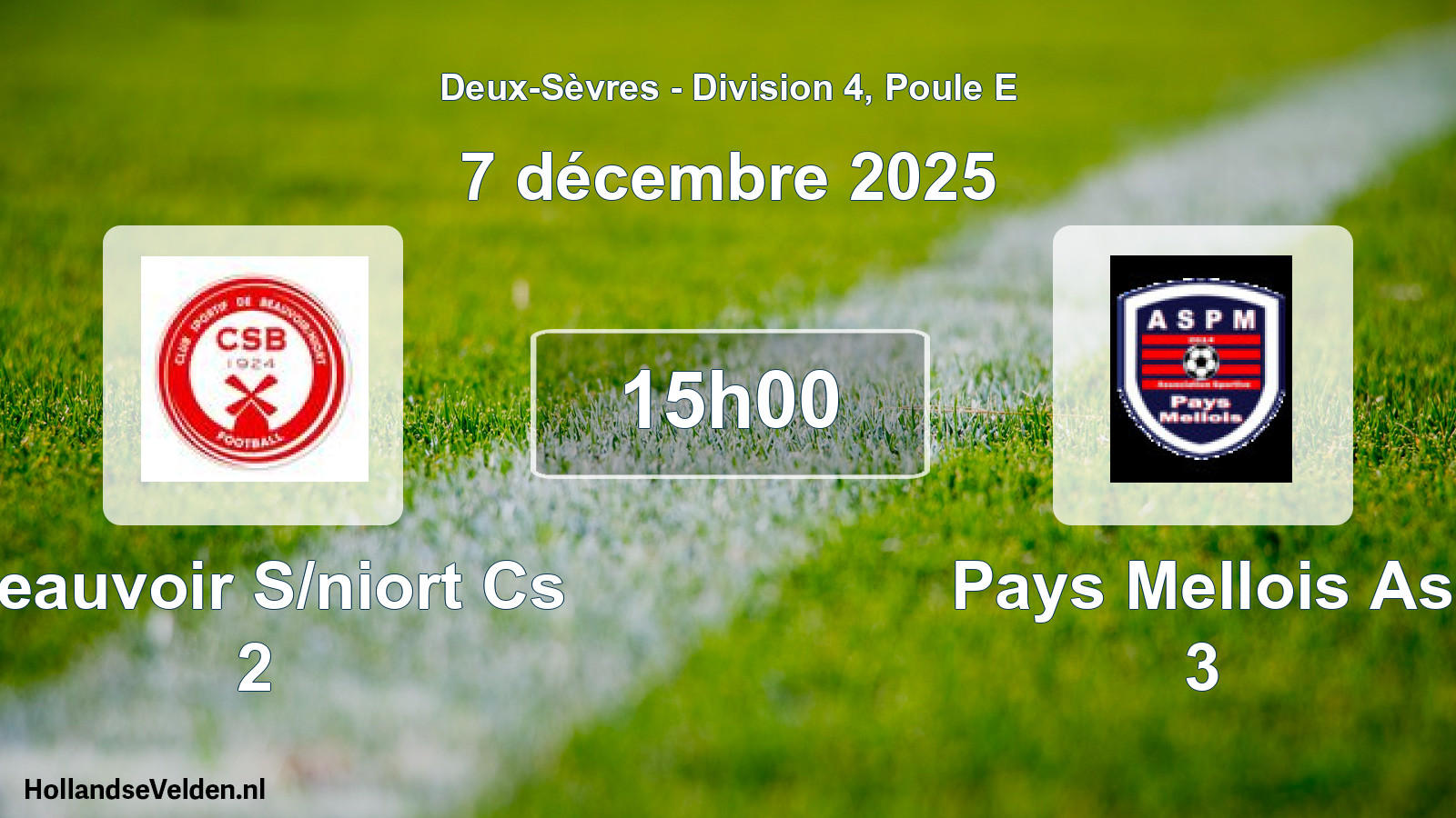 Geplande wedstrijd: Beauvoir S/niort Cs 2 - Pays Mellois As 3 (7 décembre 2025)
