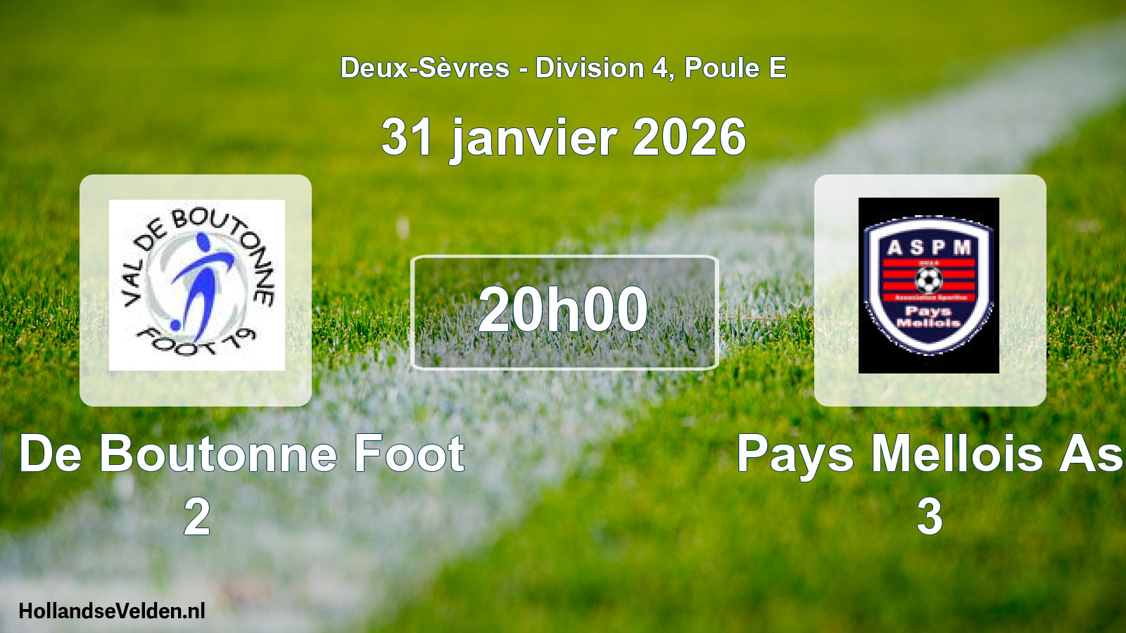 Geplande wedstrijd: Val De Boutonne Foot 2 - Pays Mellois As 3 (31 janvier 2026)
