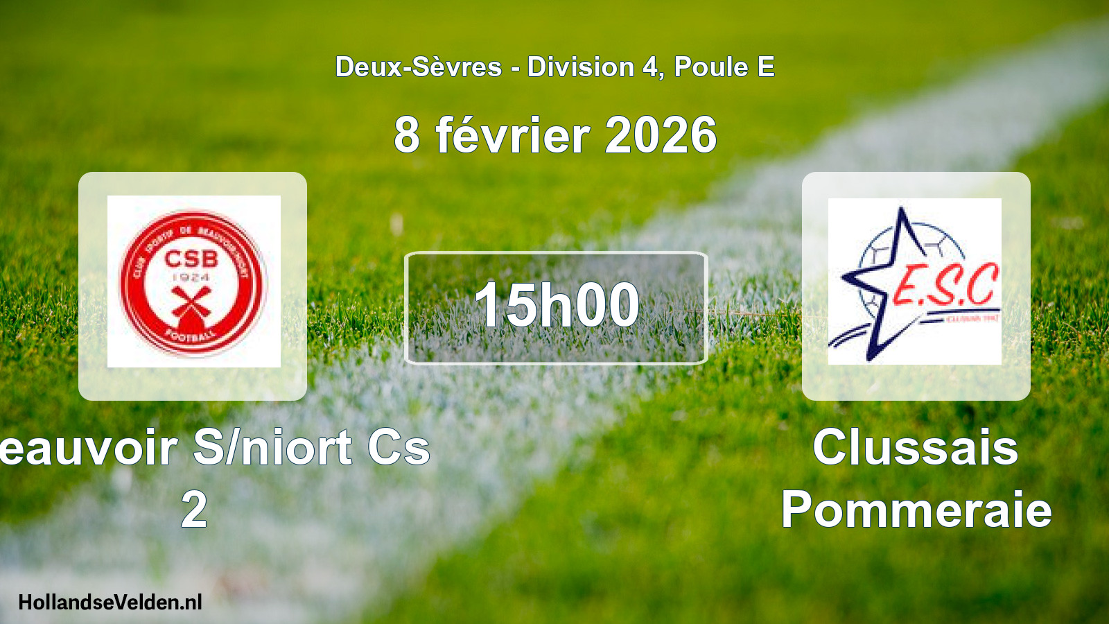 Geplande wedstrijd: Beauvoir S/niort Cs 2 - Clussais Pommeraie (8 février 2026)