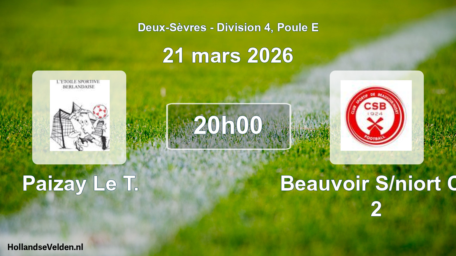 Geplande wedstrijd: Paizay Le T. - Beauvoir S/niort Cs 2 (21 mars 2026)