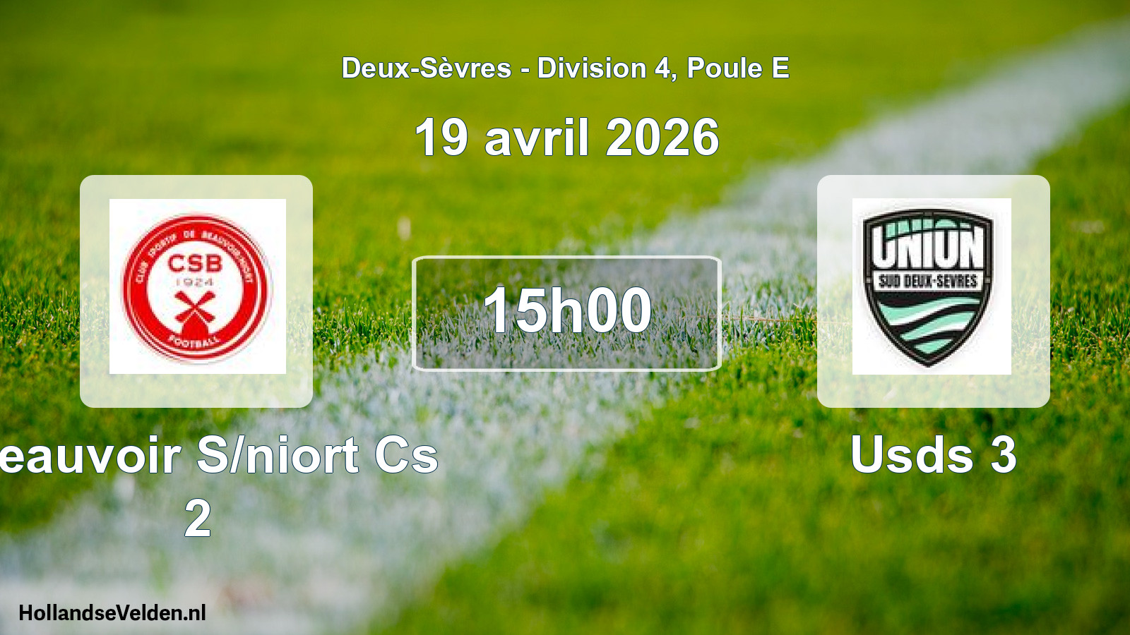 Geplande wedstrijd: Beauvoir S/niort Cs 2 - Usds 3 (19 avril 2026)