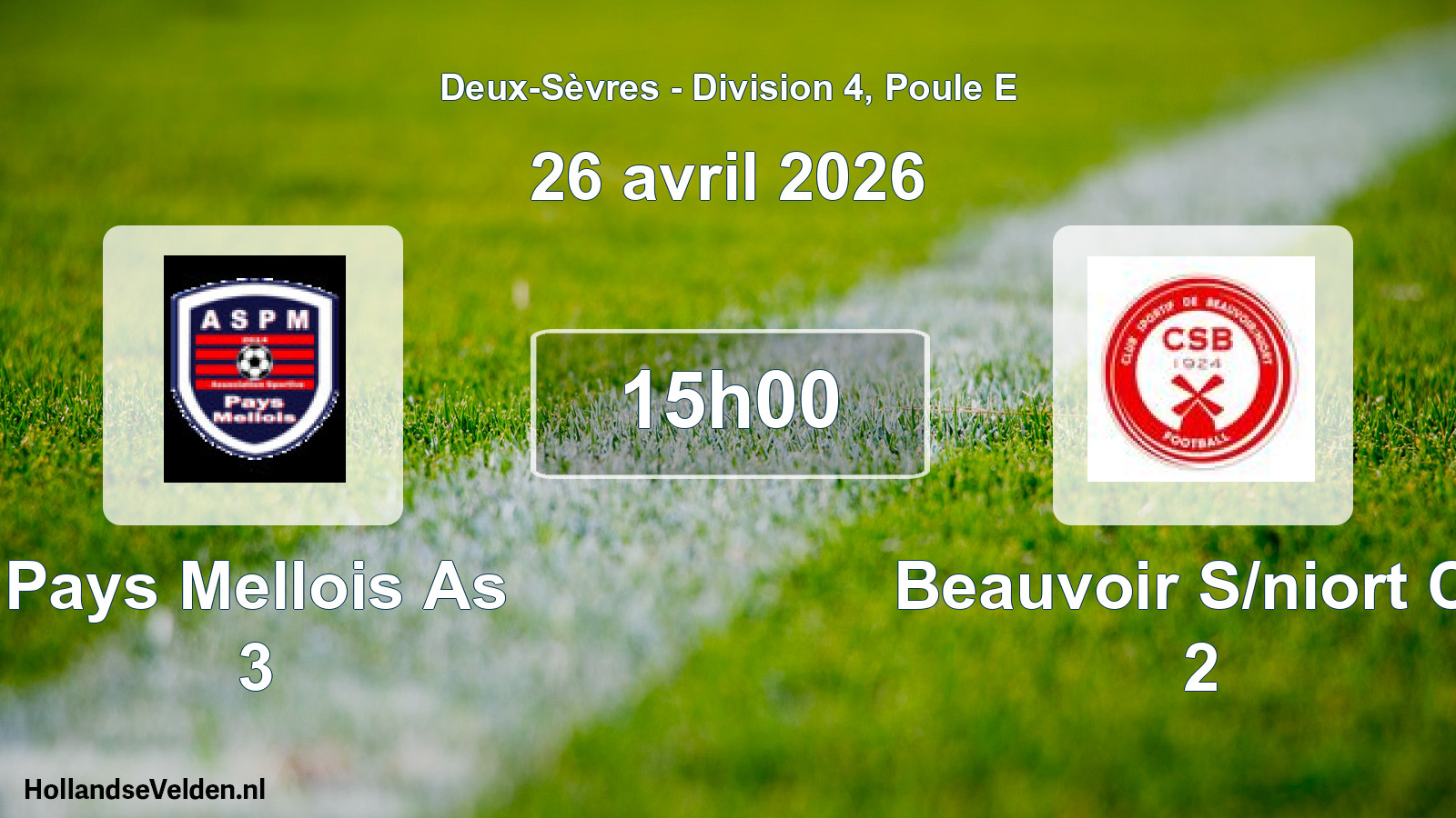 Geplande wedstrijd: Pays Mellois As 3 - Beauvoir S/niort Cs 2 (26 avril 2026)