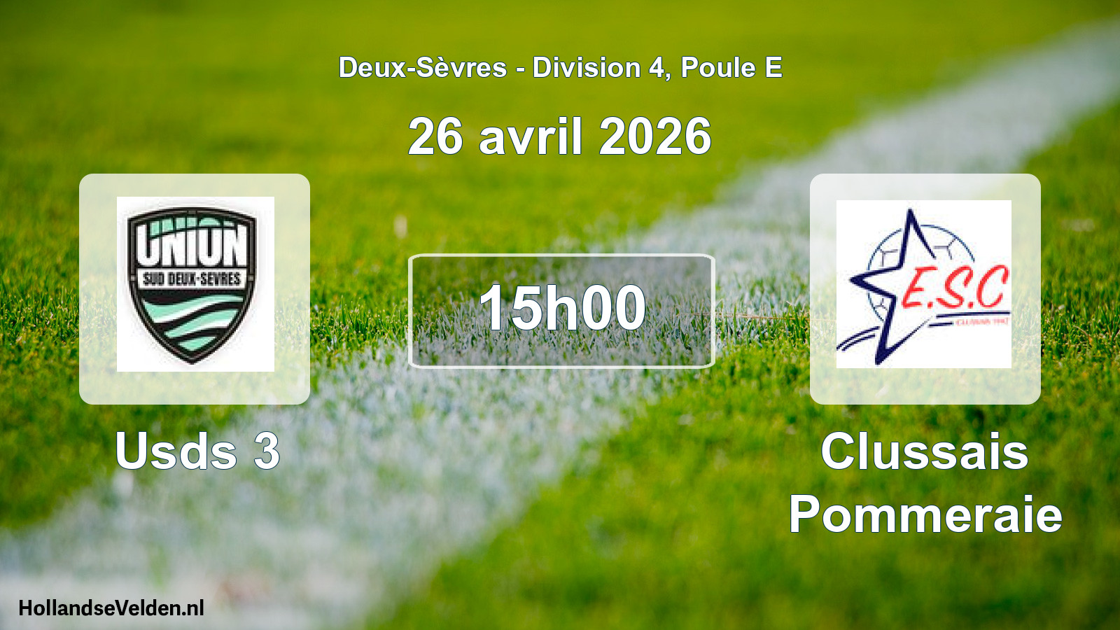 Geplande wedstrijd: Usds 3 - Clussais Pommeraie (26 avril 2026)