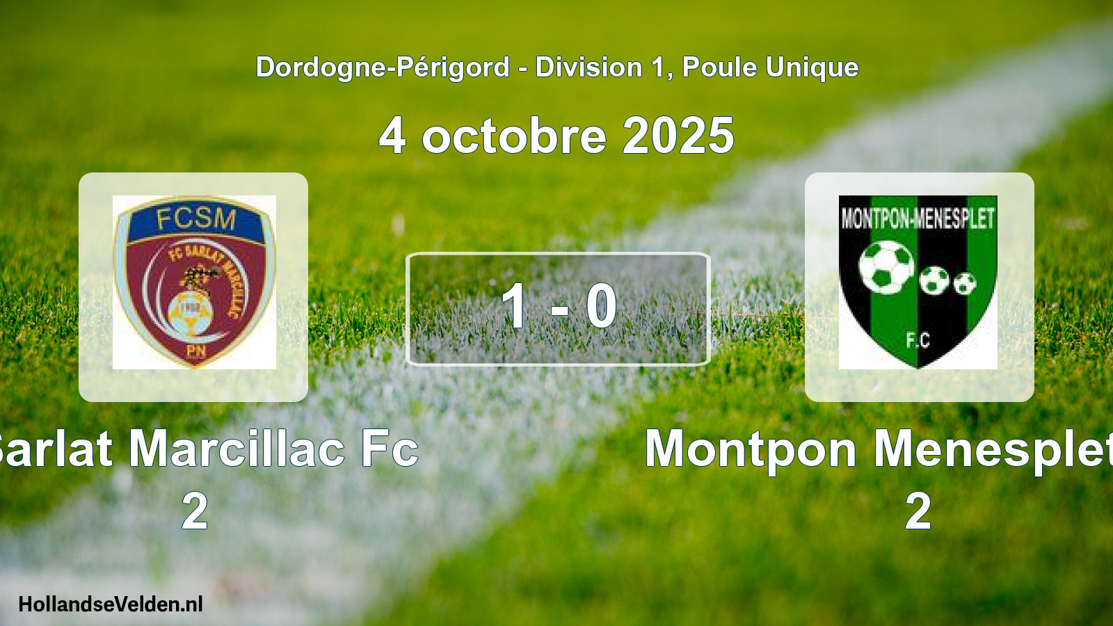 Gespeelde wedstrijd: Sarlat Marcillac Fc 2 - Montpon Menesplet Fc 2 1 - 0 (4 octobre 2025)