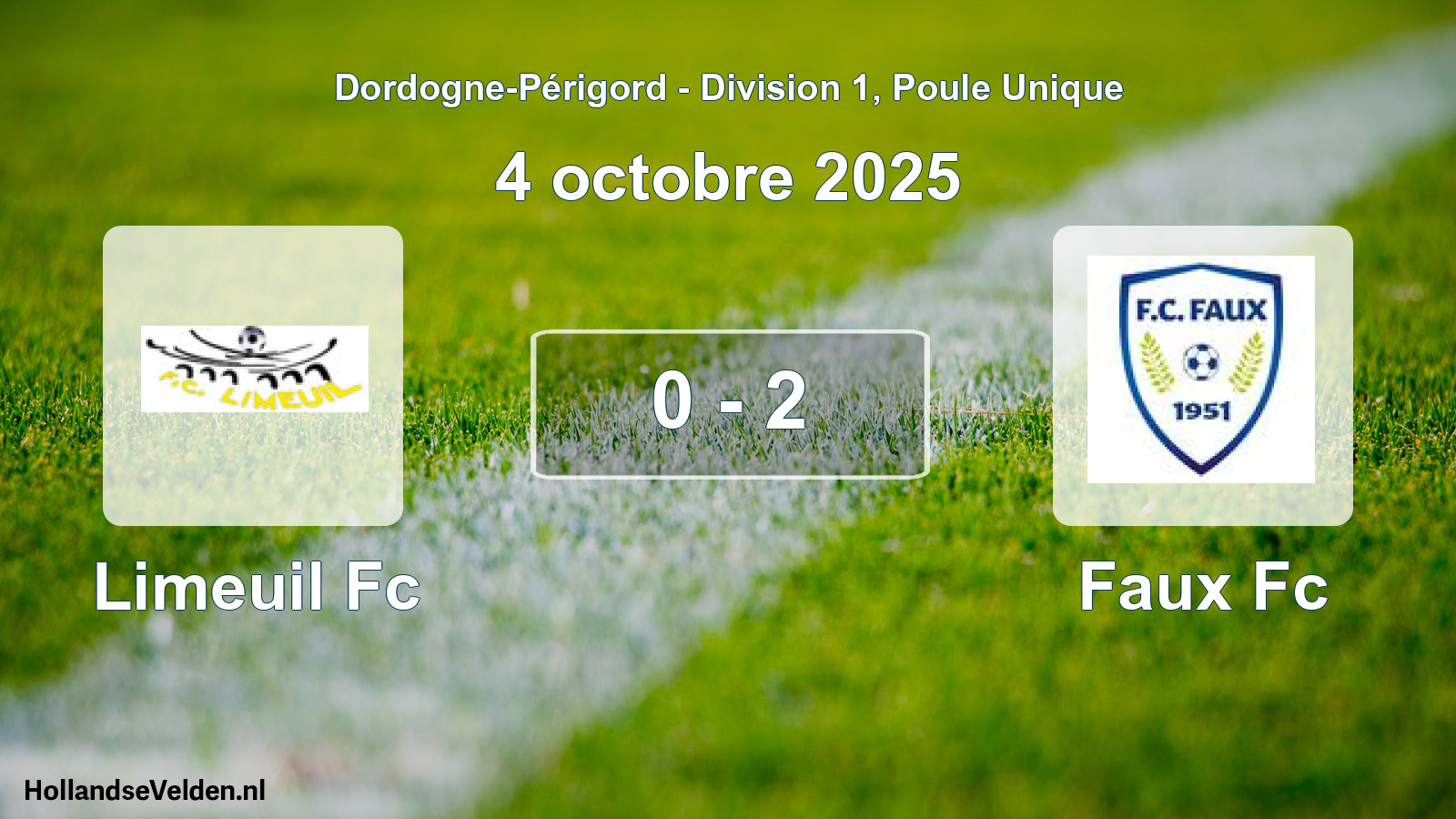 Total number of matches played: Limeuil Fc - Faux Fc 0 - 2 (4 October 2025)
