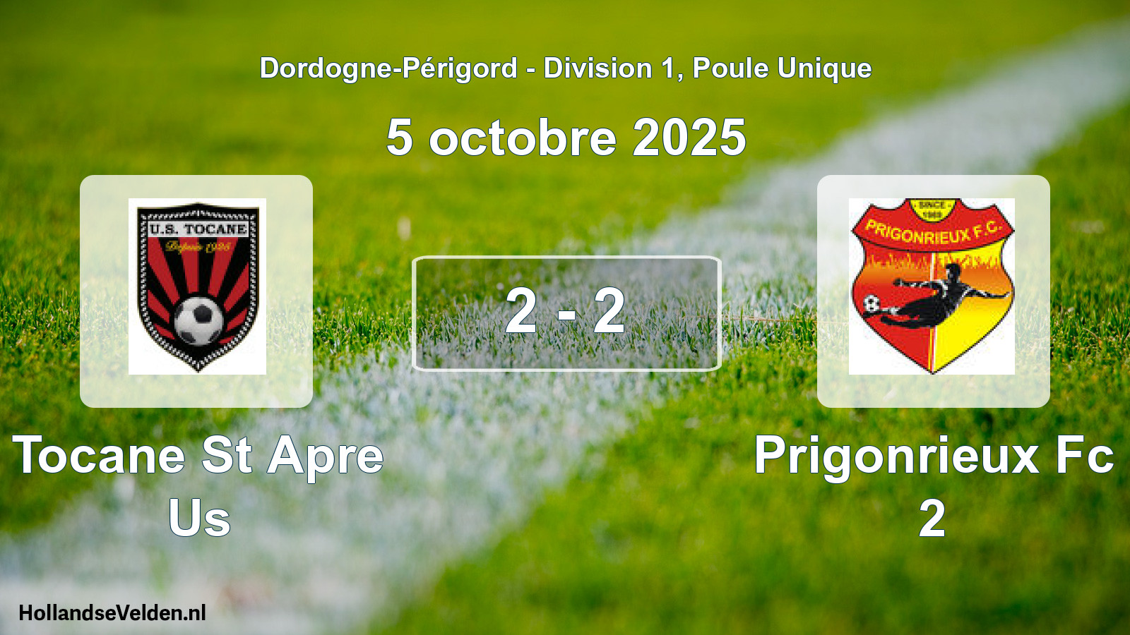 Gespeelde wedstrijd: Tocane St Apre Us - Prigonrieux Fc 2 2 - 2 (5 oktober 2025)
