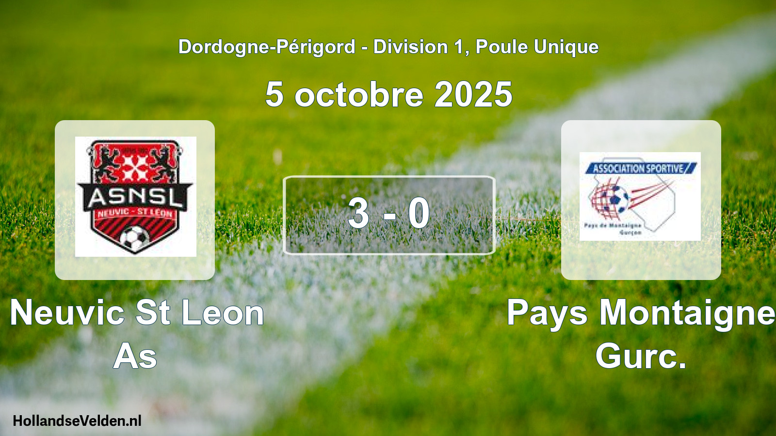 Gespeelde wedstrijd: Neuvic St Leon As - Pays Montaigne Gurc. 3 - 0 (5 octobre 2025)