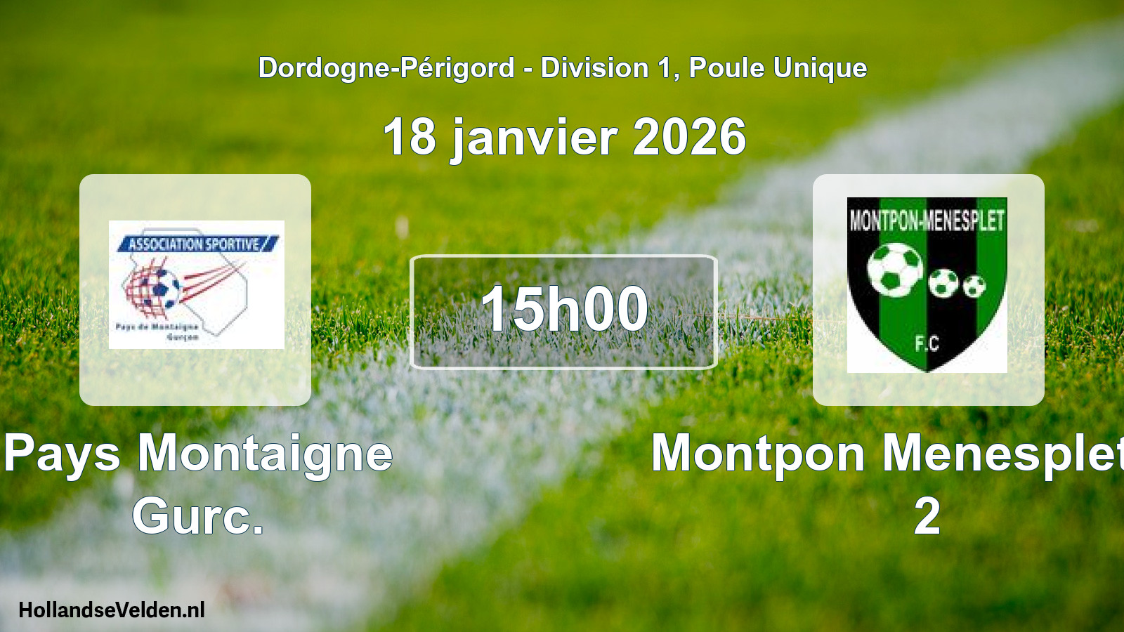 Geplande wedstrijd: Pays Montaigne Gurc. - Montpon Menesplet Fc 2 (18 janvier 2026)