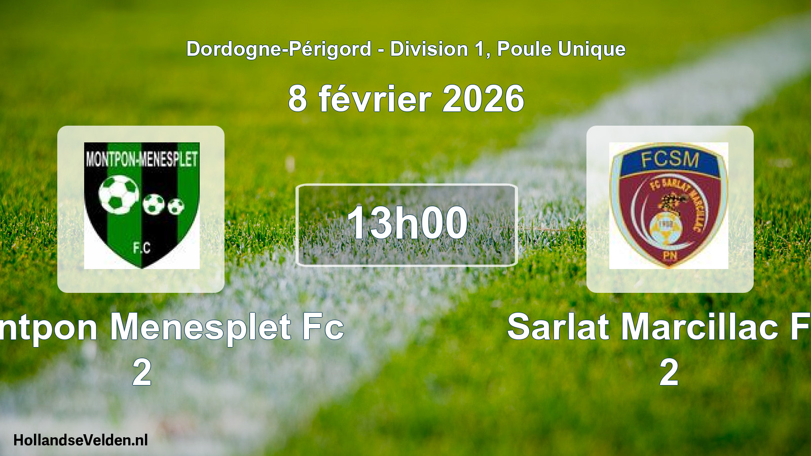 Geplande wedstrijd: Montpon Menesplet Fc 2 - Sarlat Marcillac Fc 2 (8 février 2026)