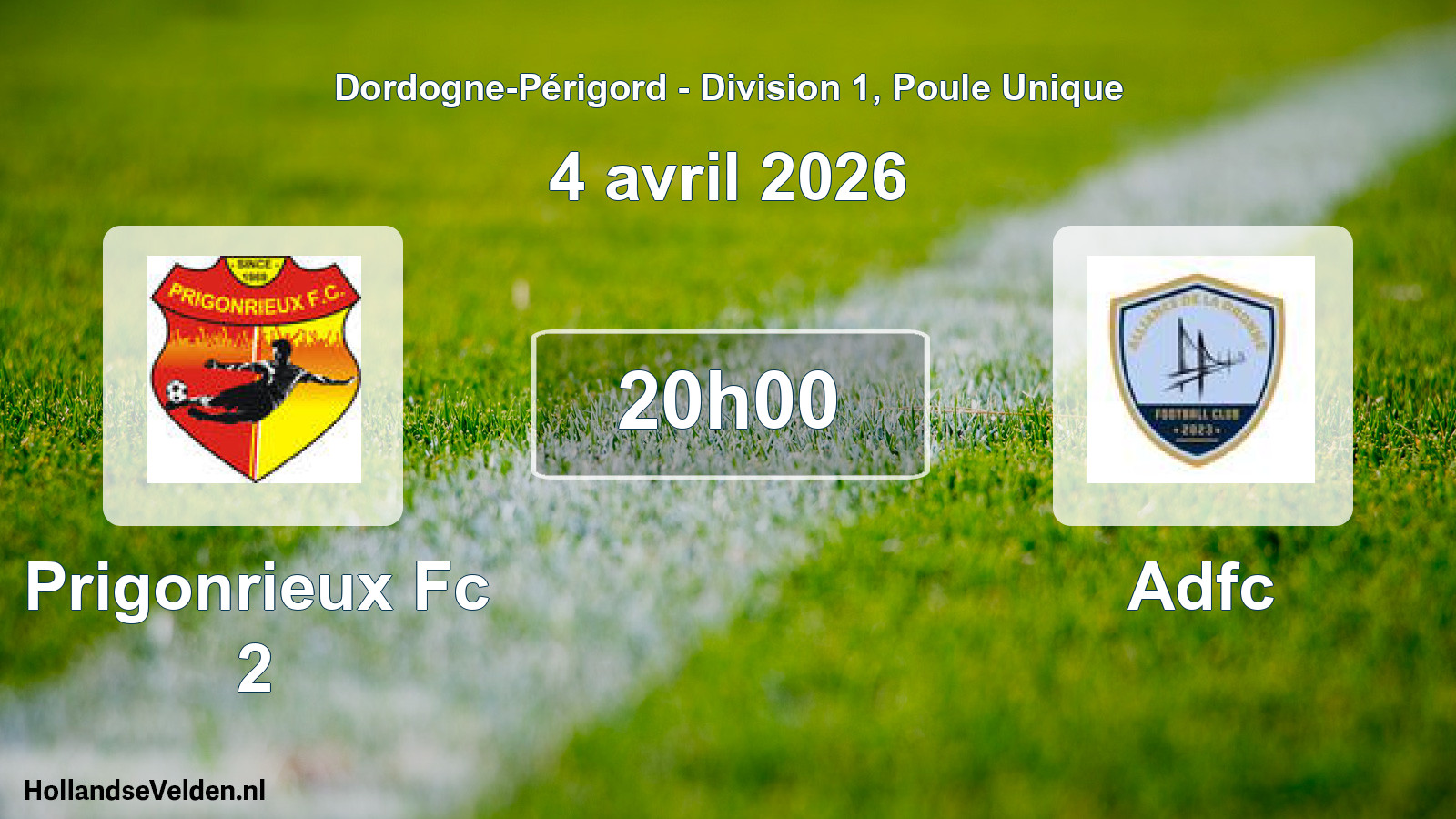 Geplande wedstrijd: Prigonrieux Fc 2 - Adfc (4 april 2026)