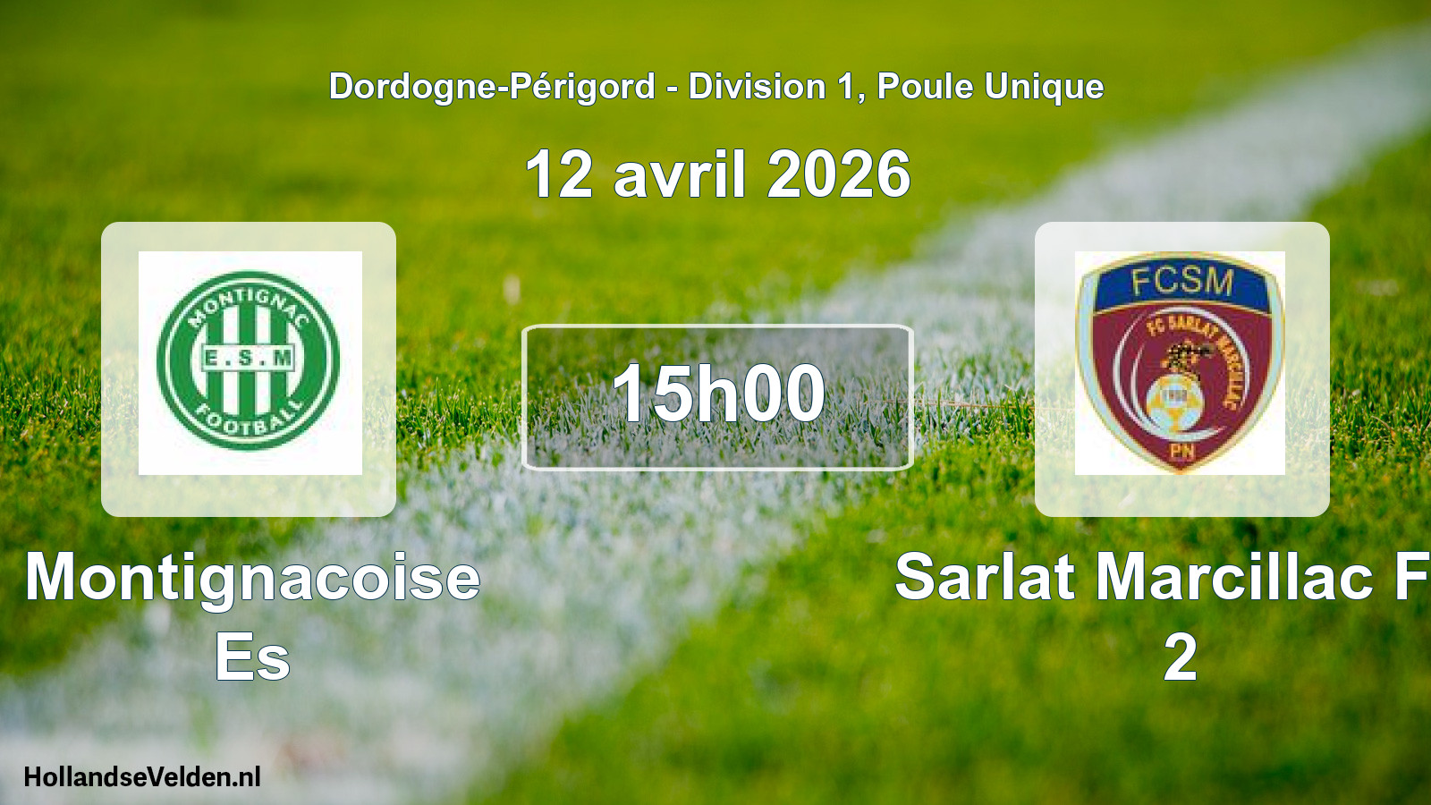 Geplande wedstrijd: Montignacoise Es - Sarlat Marcillac Fc 2 (12 avril 2026)