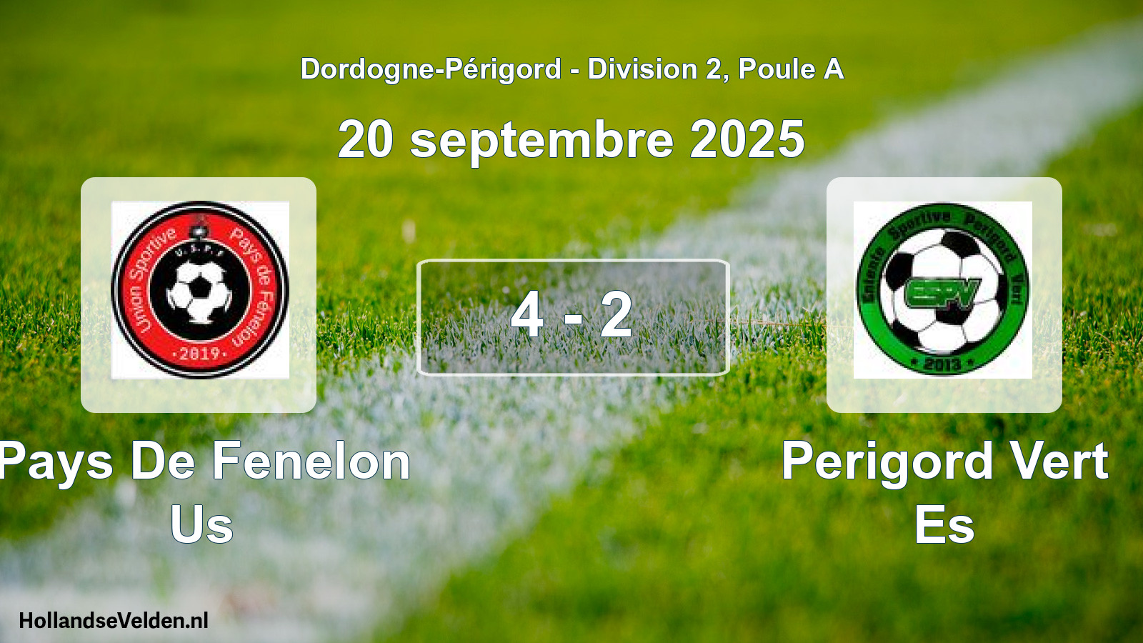 Total number of matches played: Pays De Fenelon Us - Perigord Vert Es 4 - 2 (20 September 2025)