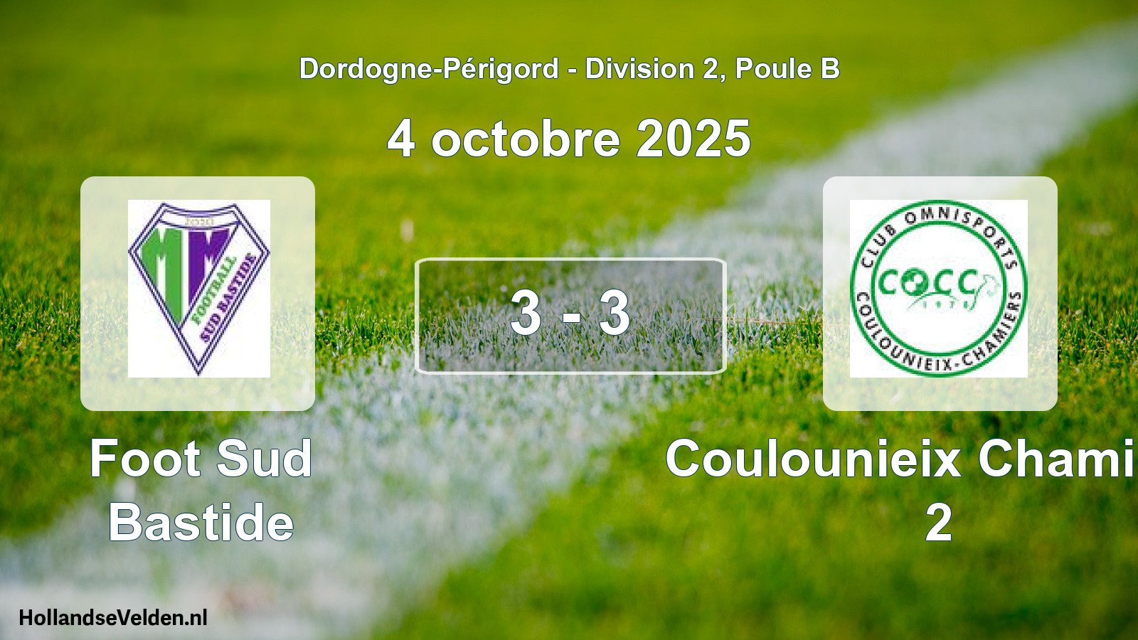 Total number of matches played: Foot Sud Bastide - Coulounieix Chamiers 2 3 - 3 (4 October 2025)