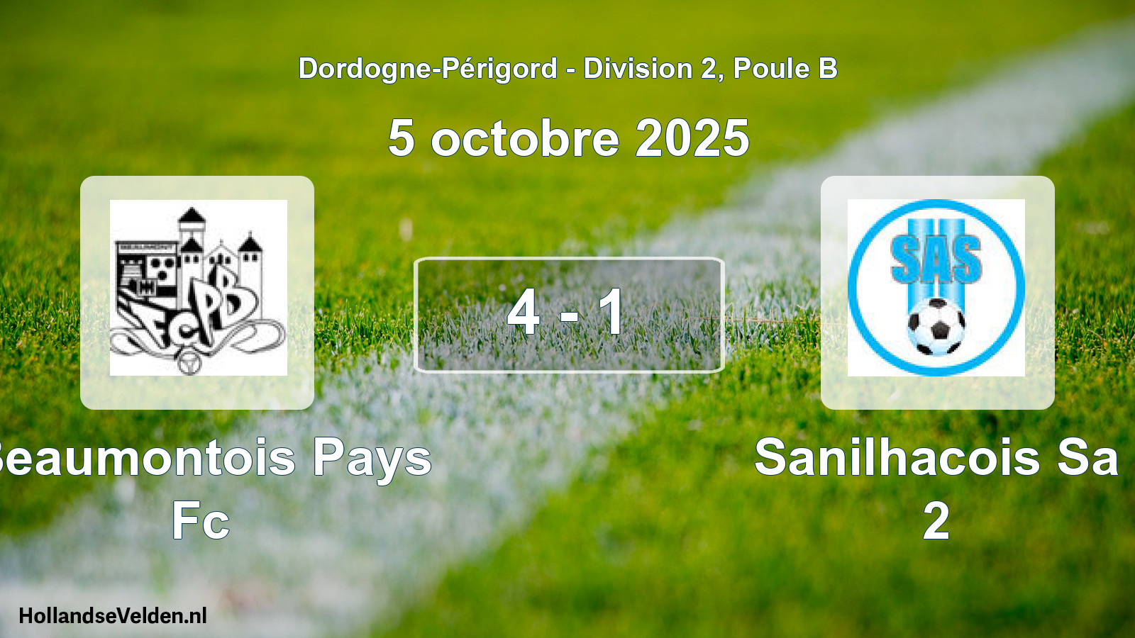 Gespeelde wedstrijd: Beaumontois Pays Fc - Sanilhacois Sa 2 4 - 1 (5 oktober 2025)