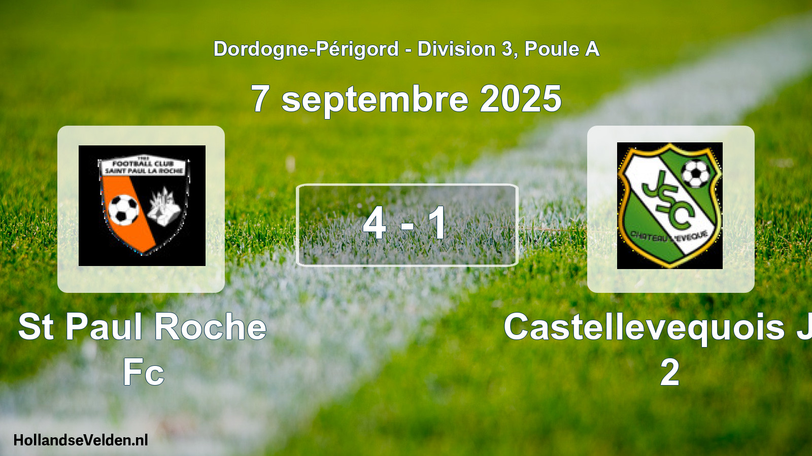 Total number of matches played: St Paul Roche Fc - Castellevequois Js 2 4 - 1 (7 September 2025)