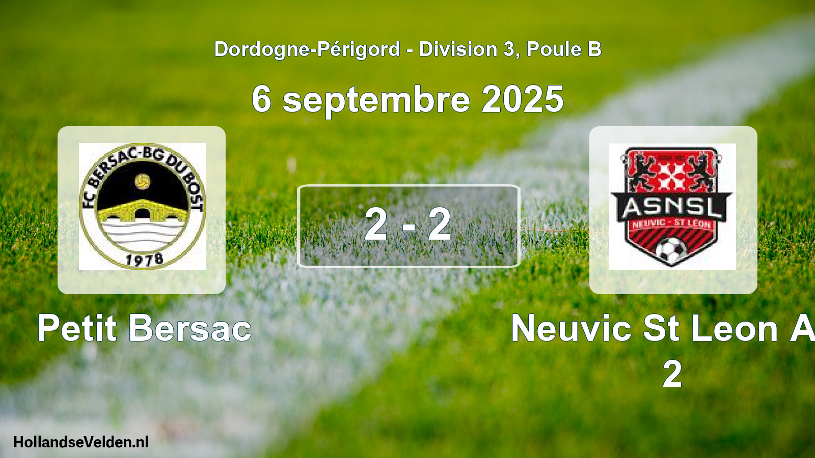 Gespeelde wedstrijd: Petit Bersac - Neuvic St Leon As 2 2 - 2 (6 septembre 2025)