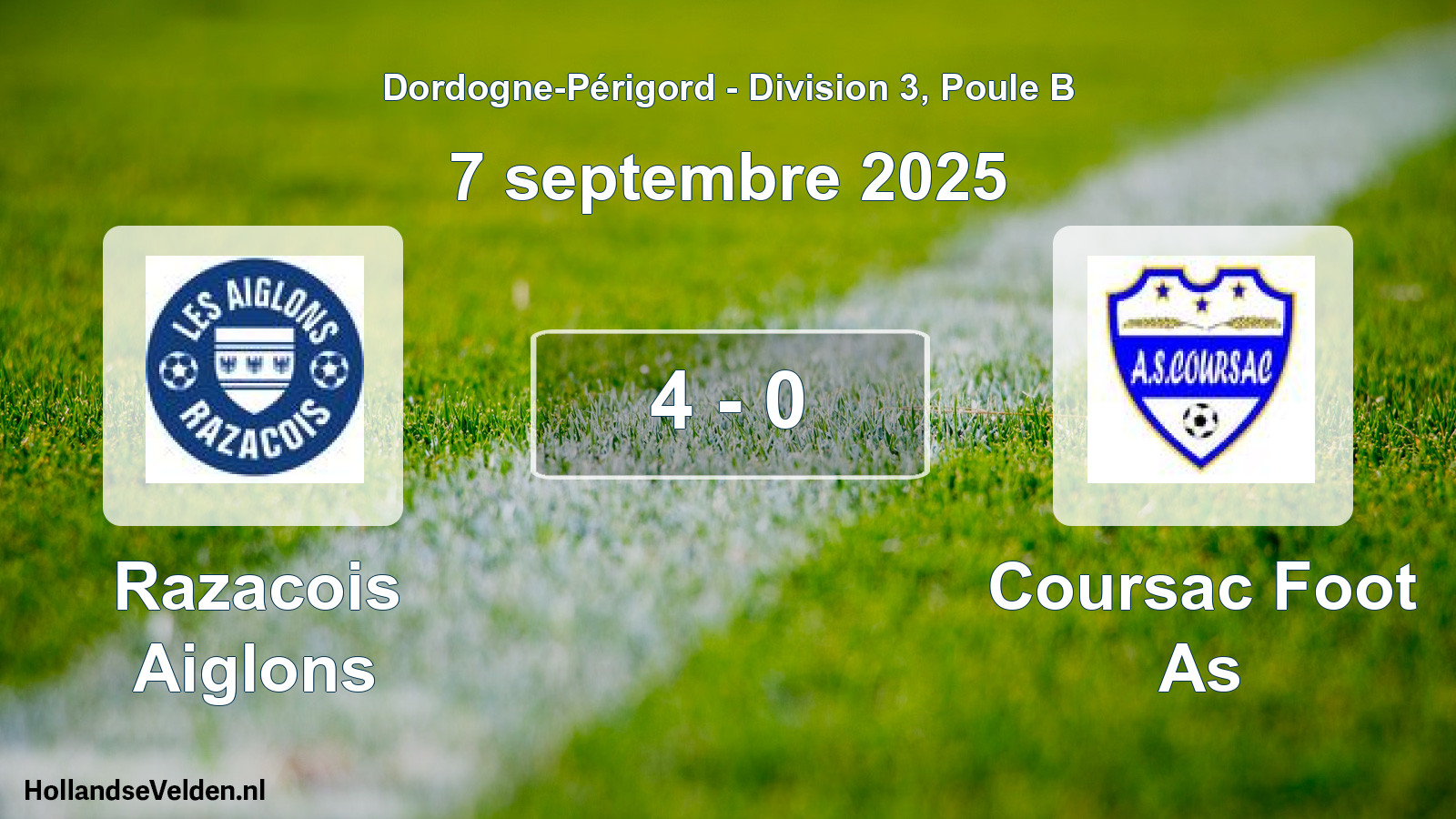 Total number of matches played: Razacois Aiglons - Coursac Foot As 4 - 0 (7 September 2025)