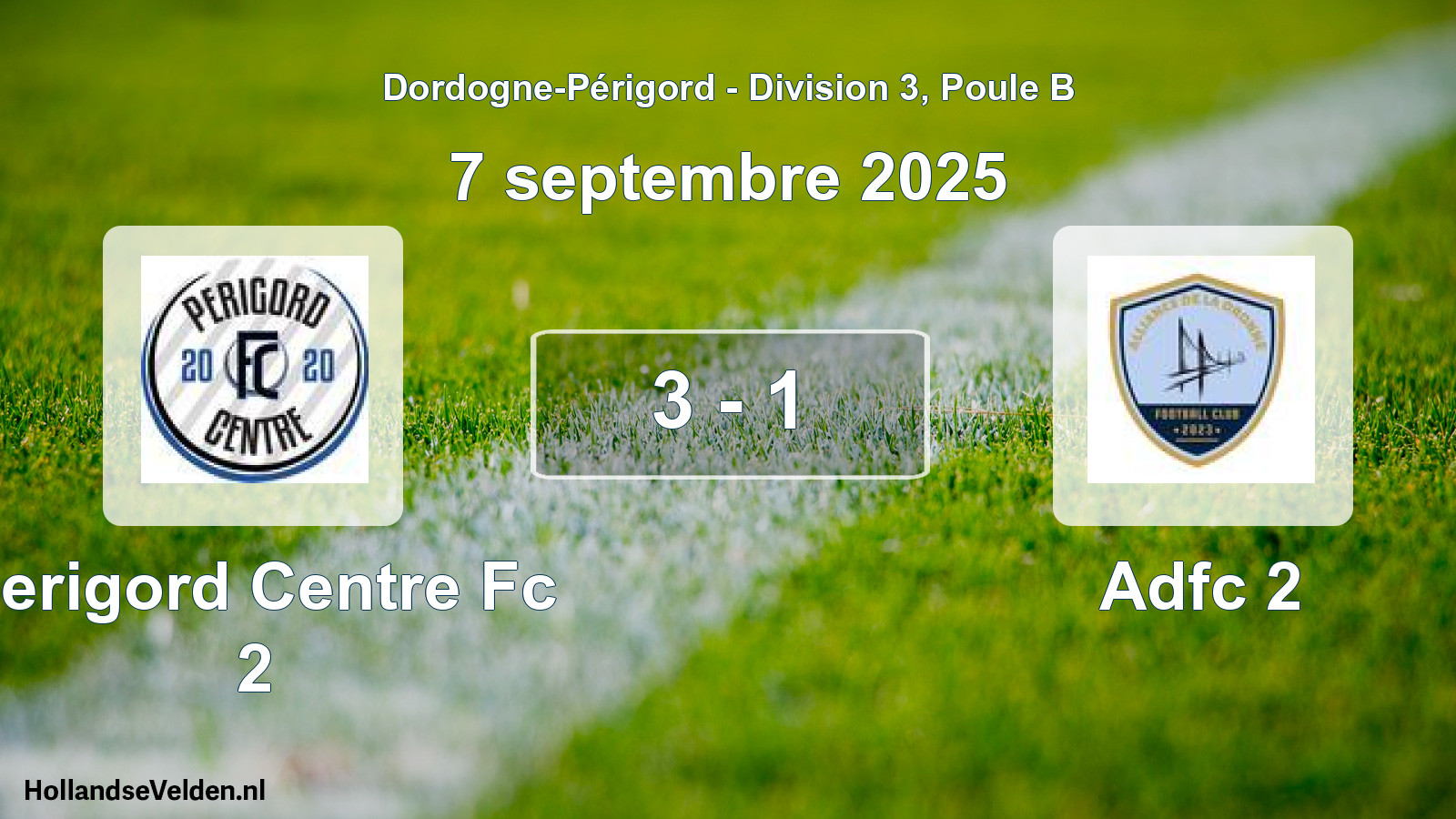 Gespeelde wedstrijd: Perigord Centre Fc 2 - Adfc 2 3 - 1 (7 septembre 2025)