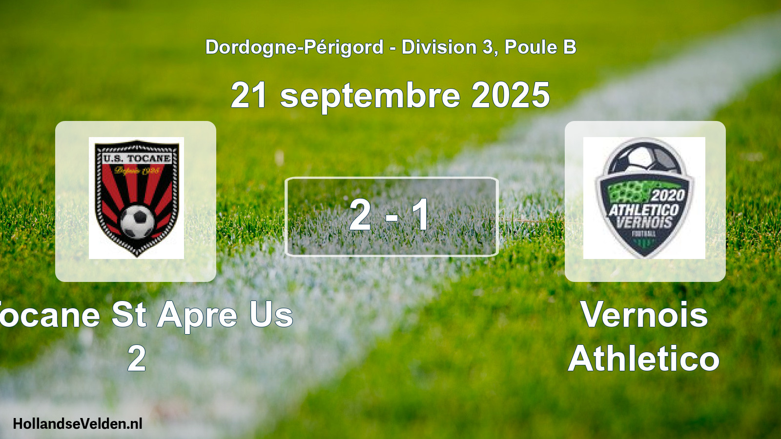 Total number of matches played: Tocane St Apre Us 2 - Vernois Athletico 2 - 1 (21 September 2025)