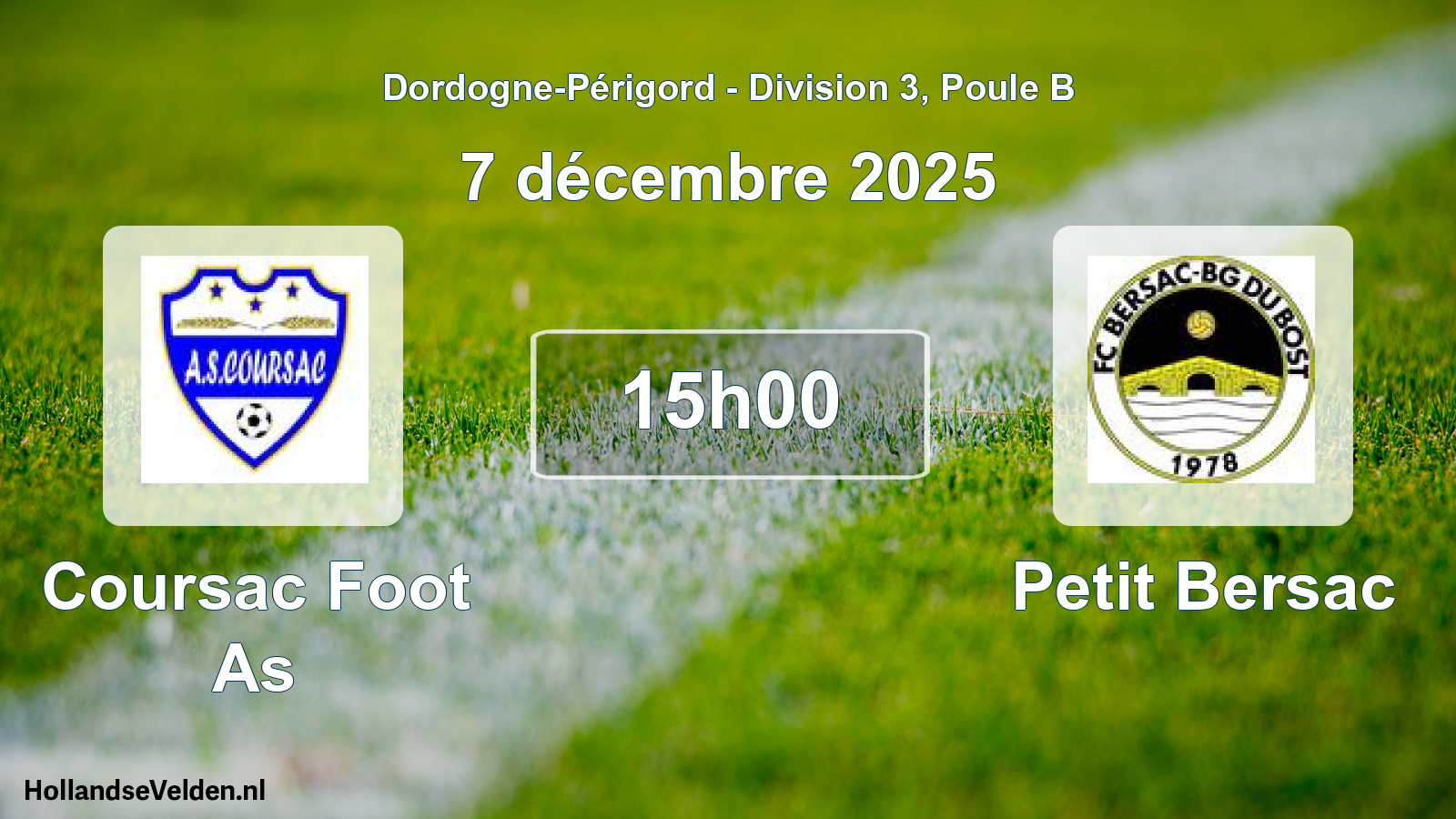 Geplande wedstrijd: Coursac Foot As - Petit Bersac (7 décembre 2025)