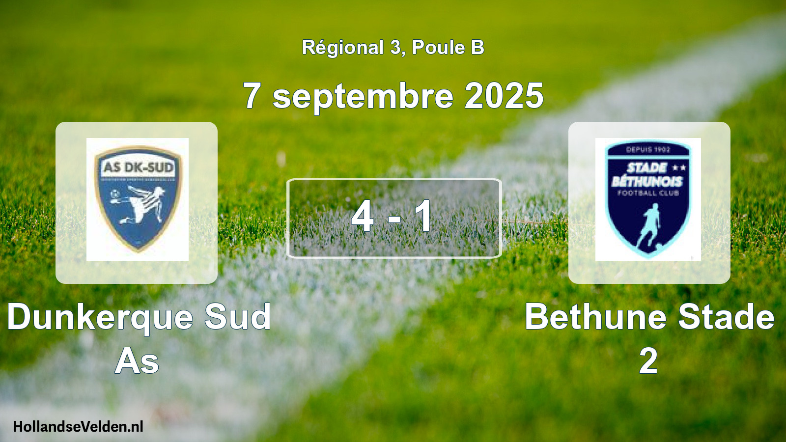 Gespeelde wedstrijd: Dunkerque Sud As - Bethune Stade 2 4 - 1 (7 septembre 2025)