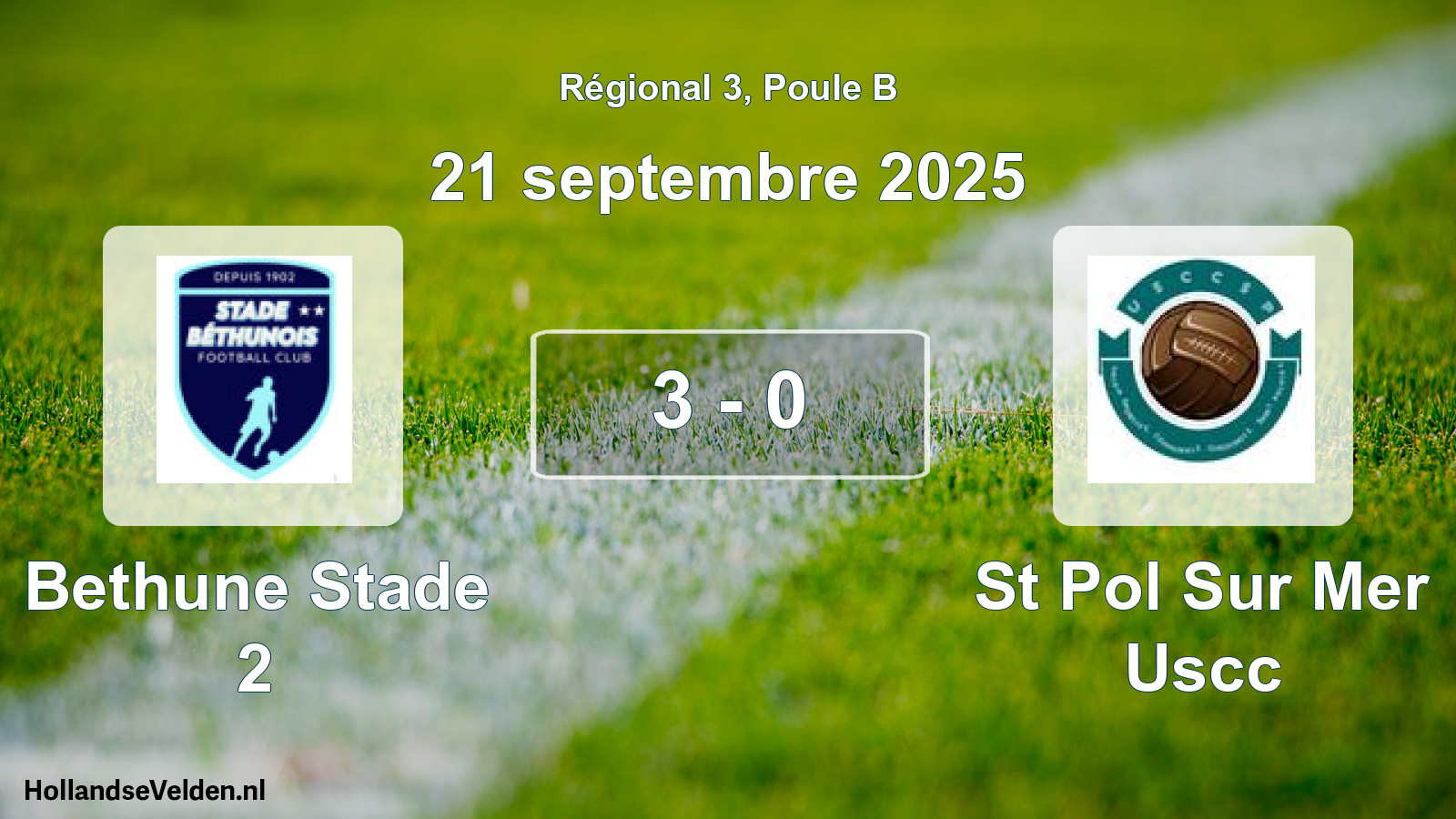 Gespeelde wedstrijd: Bethune Stade 2 - St Pol Sur Mer Uscc 3 - 0 (21 septembre 2025)