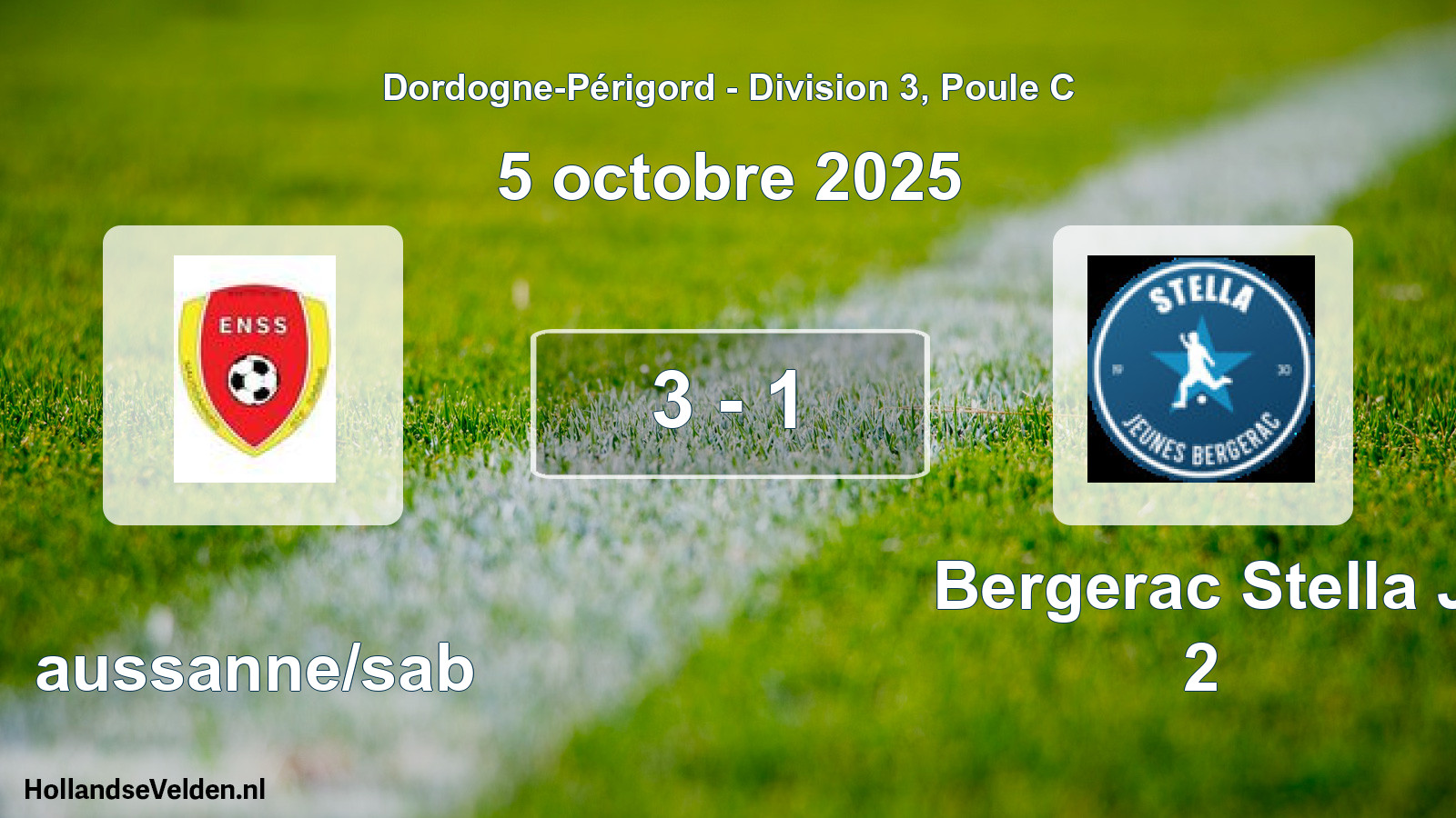 Gespeelde wedstrijd: Naussanne/sab - Bergerac Stella J 2 3 - 1 (5 octobre 2025)
