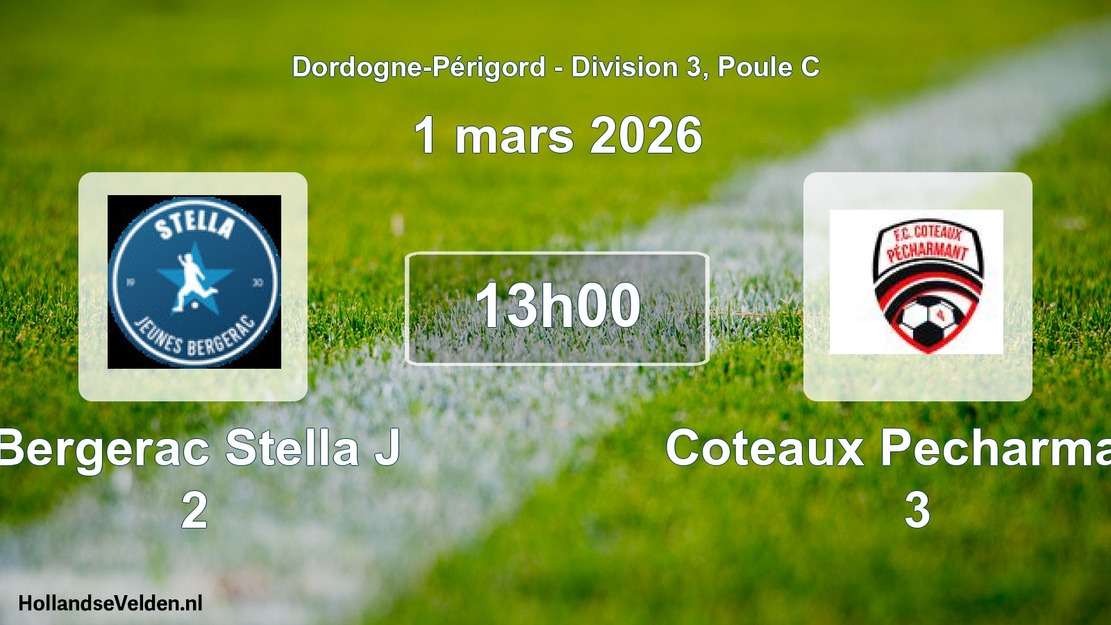 Scheduled Match: Bergerac Stella J 2 - Coteaux Pecharmant 3 (1 March 2026)