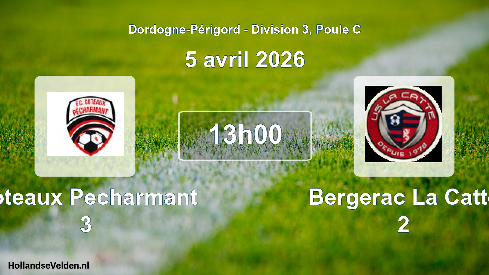 Geplande wedstrijd: Coteaux Pecharmant 3 - Bergerac La Catte 2 (5 avril 2026)