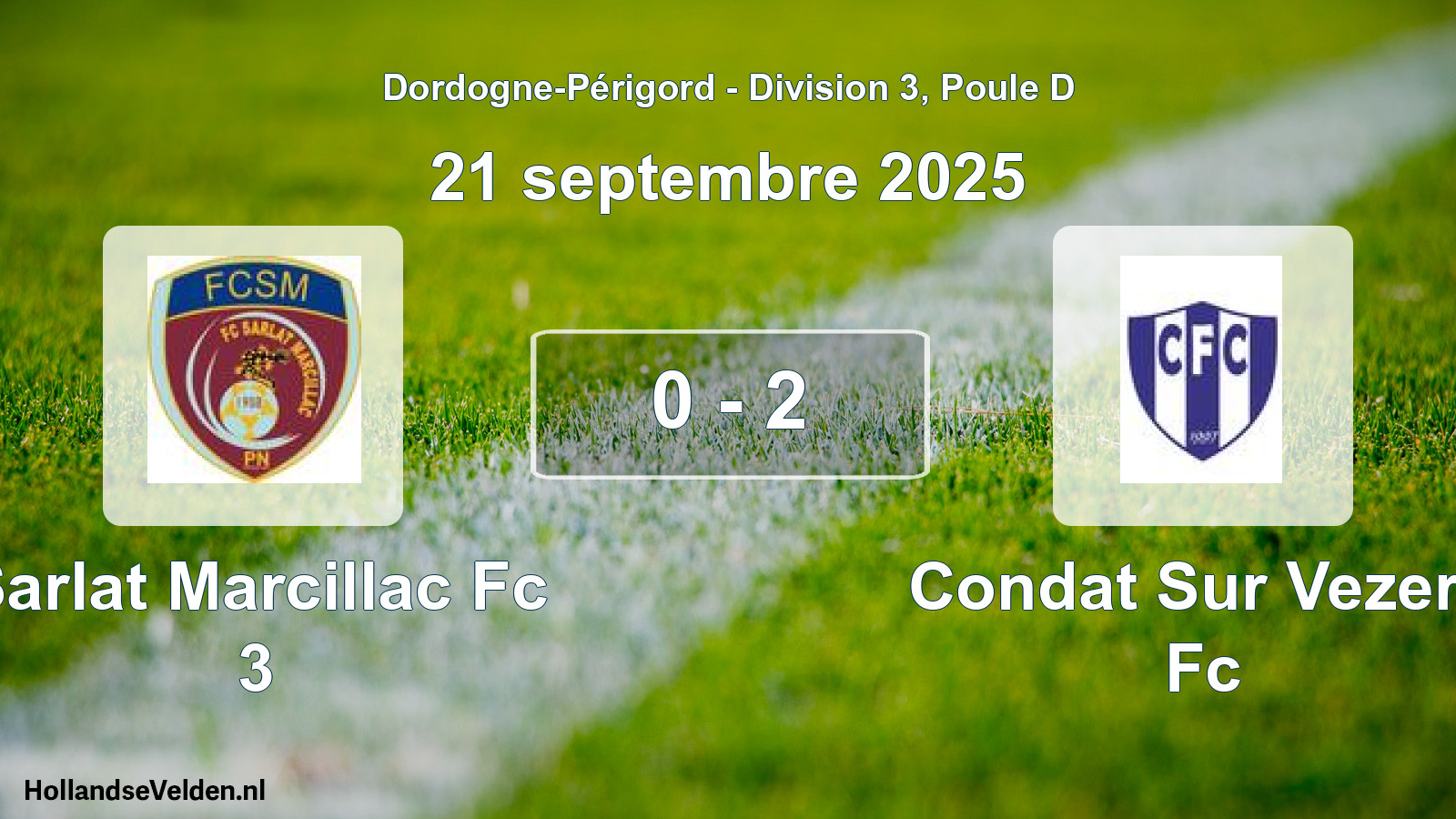 Gespeelde wedstrijd: Sarlat Marcillac Fc 3 - Condat Sur Vezere Fc 0 - 2 (21 septembre 2025)