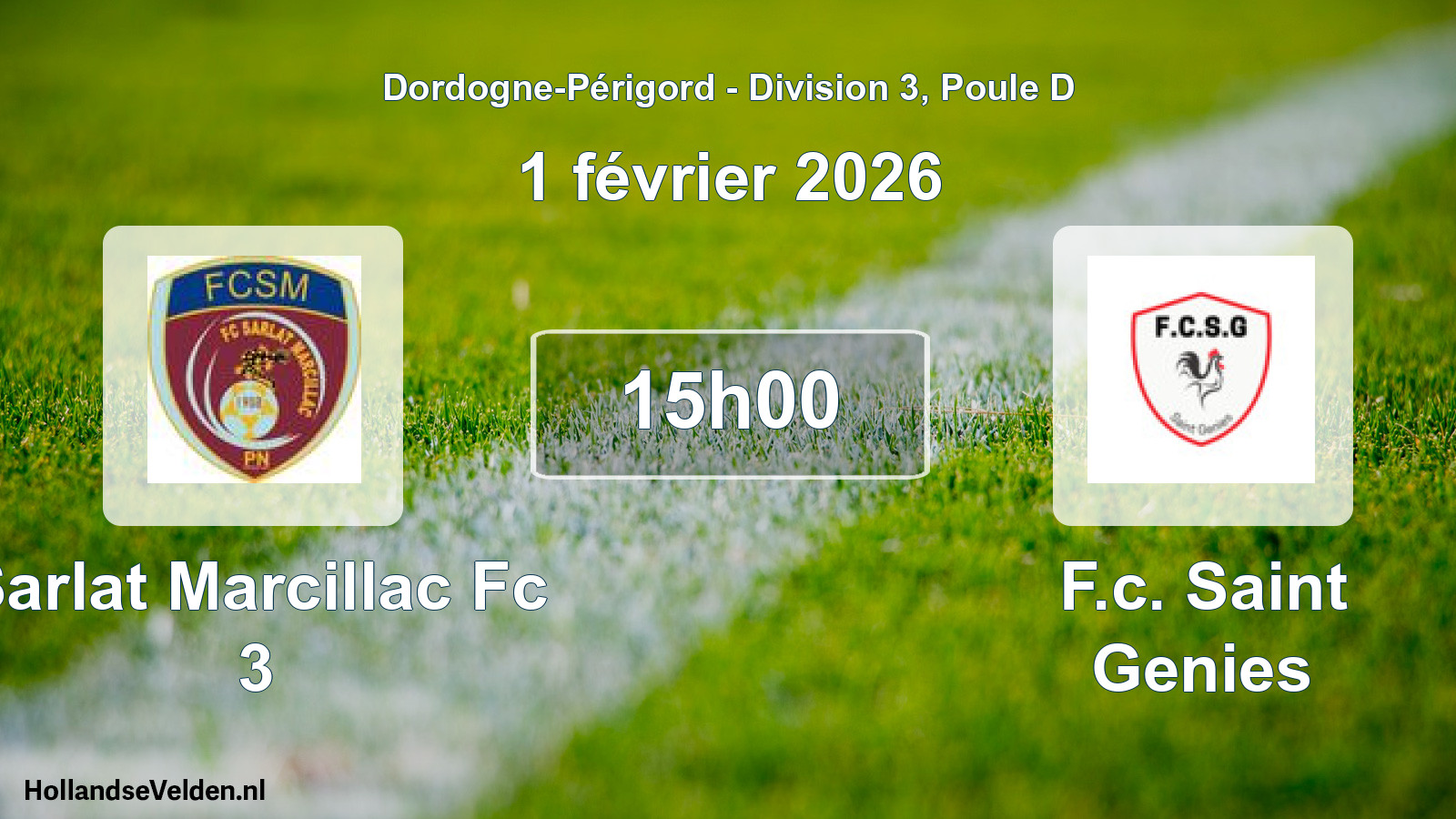 Scheduled Match: Sarlat Marcillac Fc 3 - F.c. Saint Genies (1 February 2026)