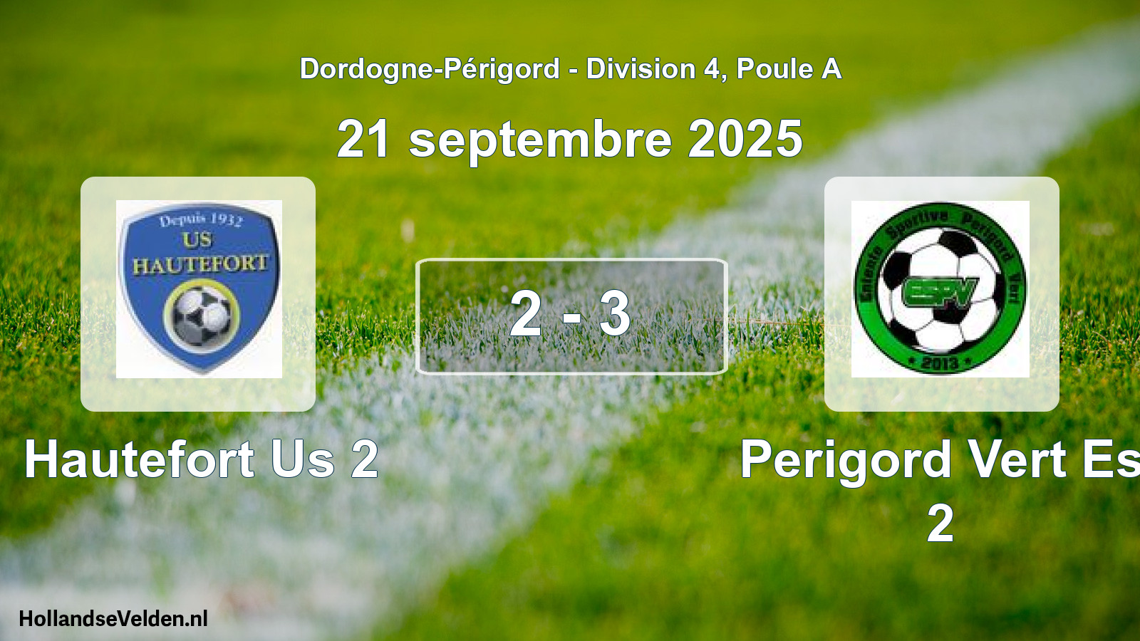 Gespeelde wedstrijd: Hautefort Us 2 - Perigord Vert Es 2 2 - 3 (21 septembre 2025)