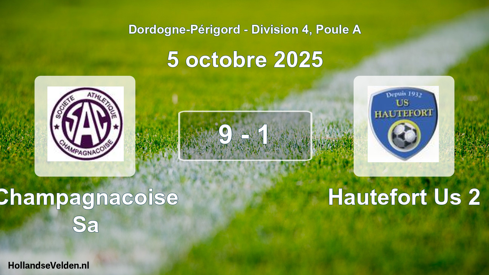 Gespeelde wedstrijd: Champagnacoise Sa - Hautefort Us 2 9 - 1 (5 octobre 2025)