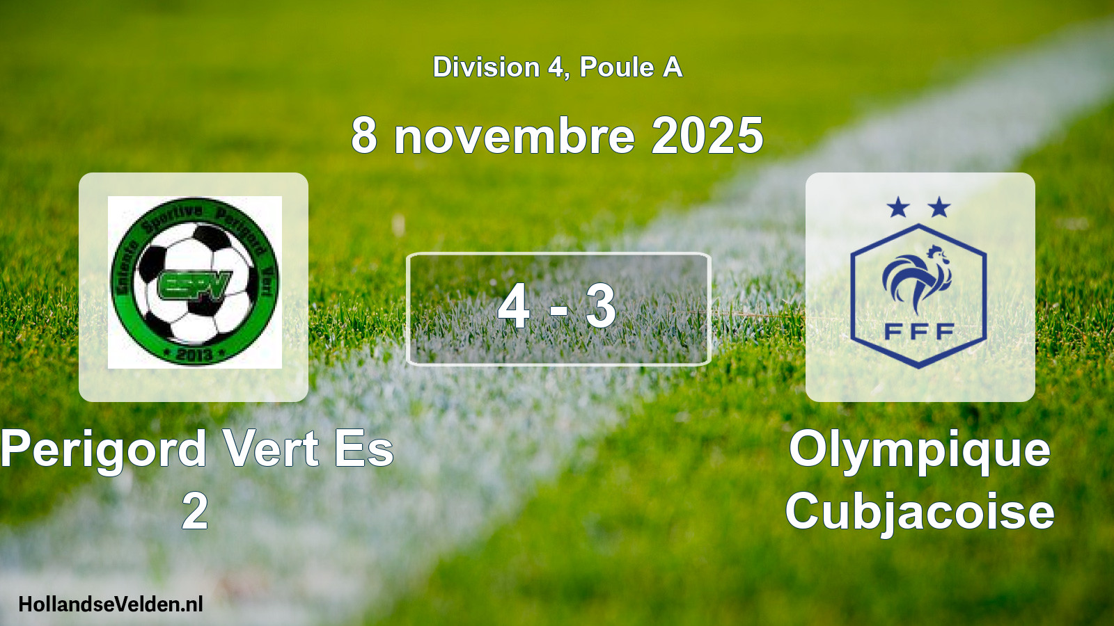 Gespeelde wedstrijd: Perigord Vert Es 2 - Olympique Cubjacoise 4 - 3 (8 november 2025)