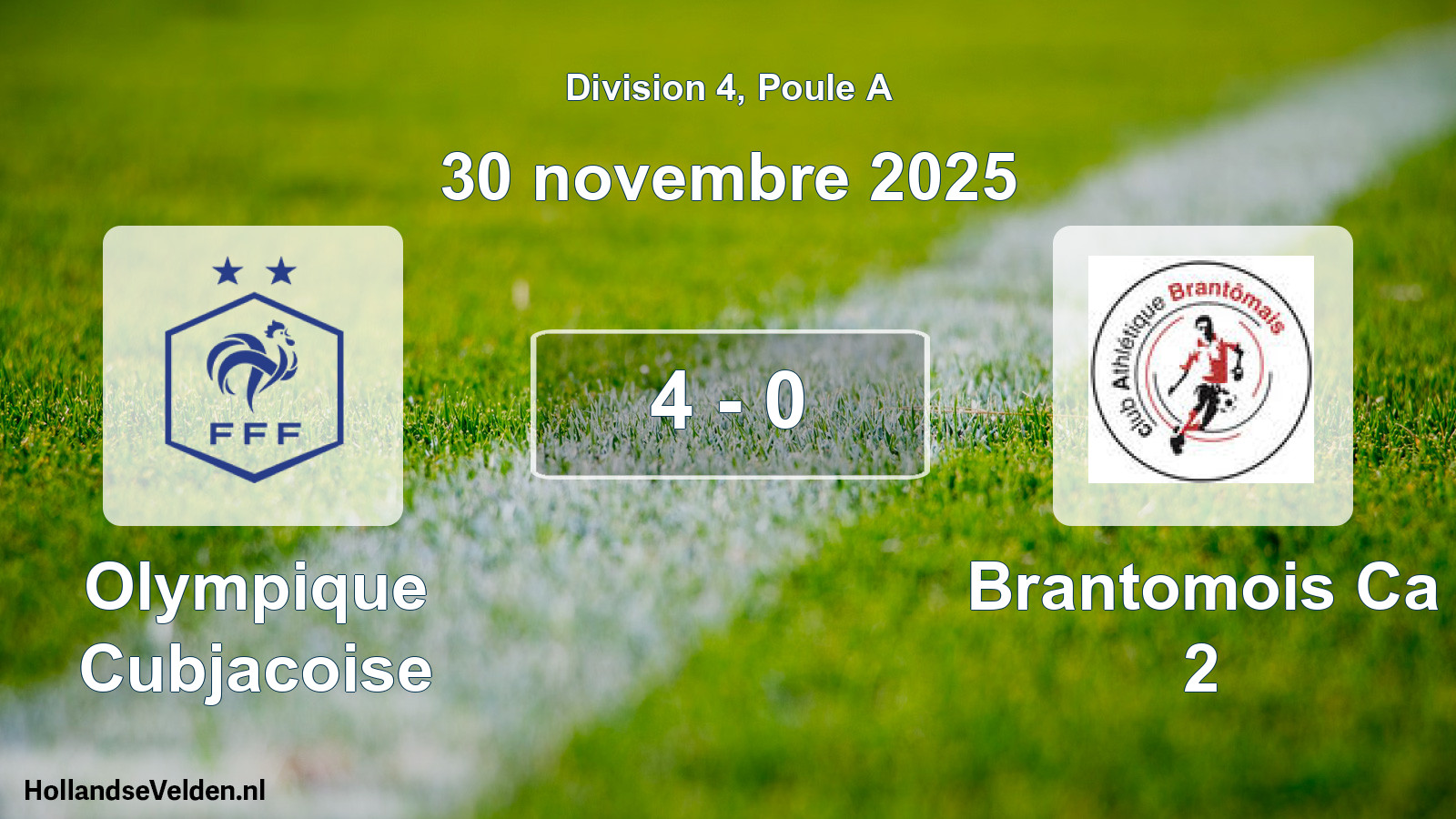 Match joué: Olympique Cubjacoise - Brantomois Ca 2 4 - 0 (30 novembre 2025)