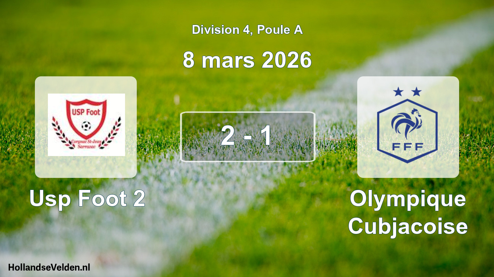Total number of matches played: Usp Foot 2 - Olympique Cubjacoise 2 - 1 (8 March 2026)