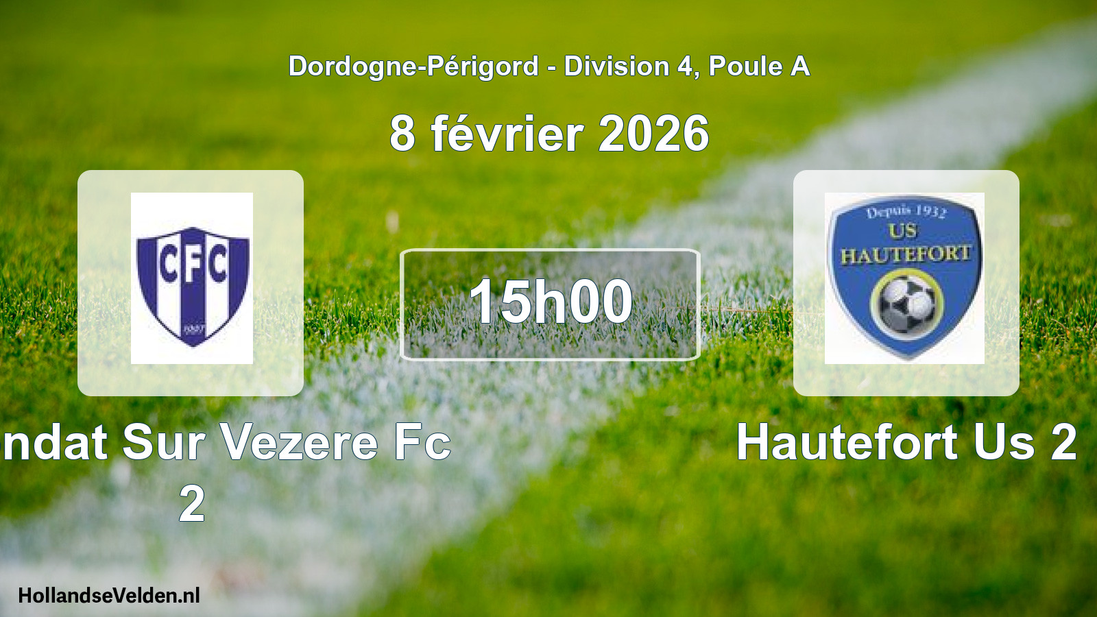 Geplande wedstrijd: Condat Sur Vezere Fc 2 - Hautefort Us 2 (8 février 2026)