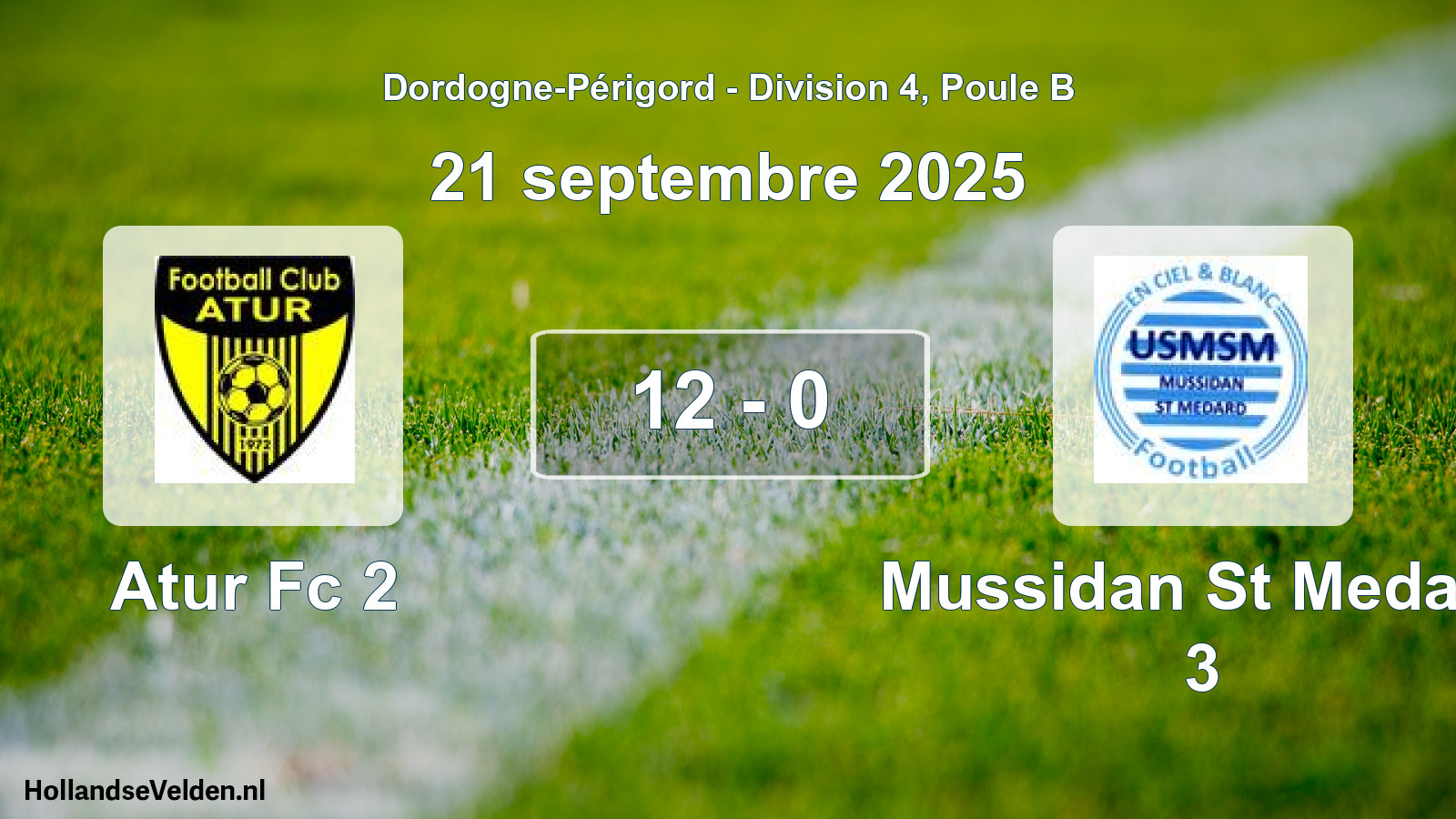 Gespeelde wedstrijd: Atur Fc 2 - Mussidan St Medard 3 12 - 0 (21 septembre 2025)