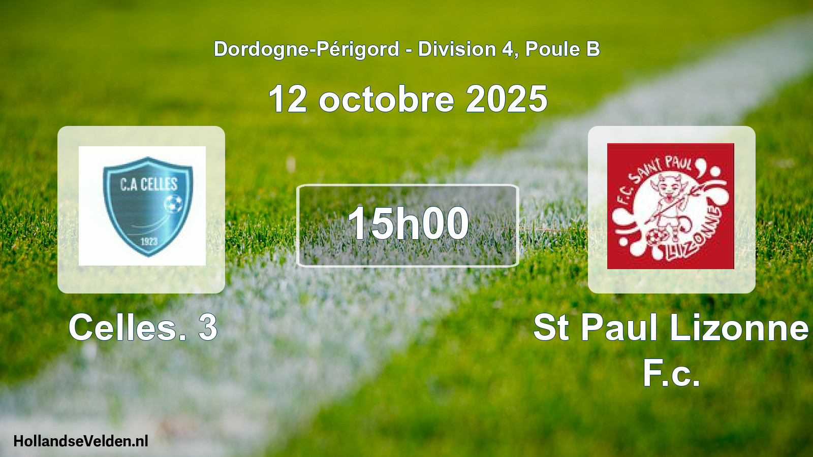 Geplande wedstrijd: Celles. 3 - St Paul Lizonne F.c. (12 octobre 2025)