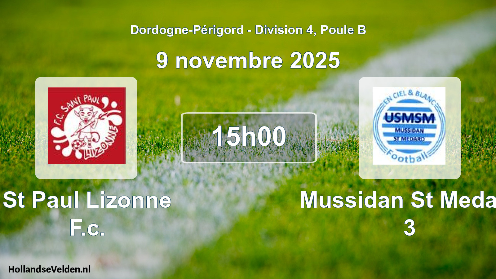 Geplande wedstrijd: St Paul Lizonne F.c. - Mussidan St Medard 3 (9 novembre 2025)