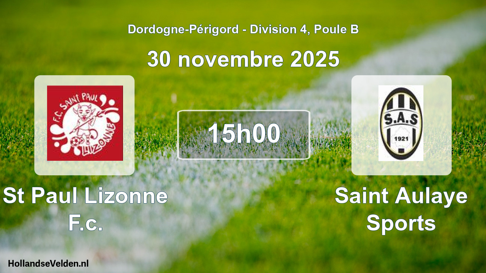 Geplande wedstrijd: St Paul Lizonne F.c. - Saint Aulaye Sports (30 novembre 2025)