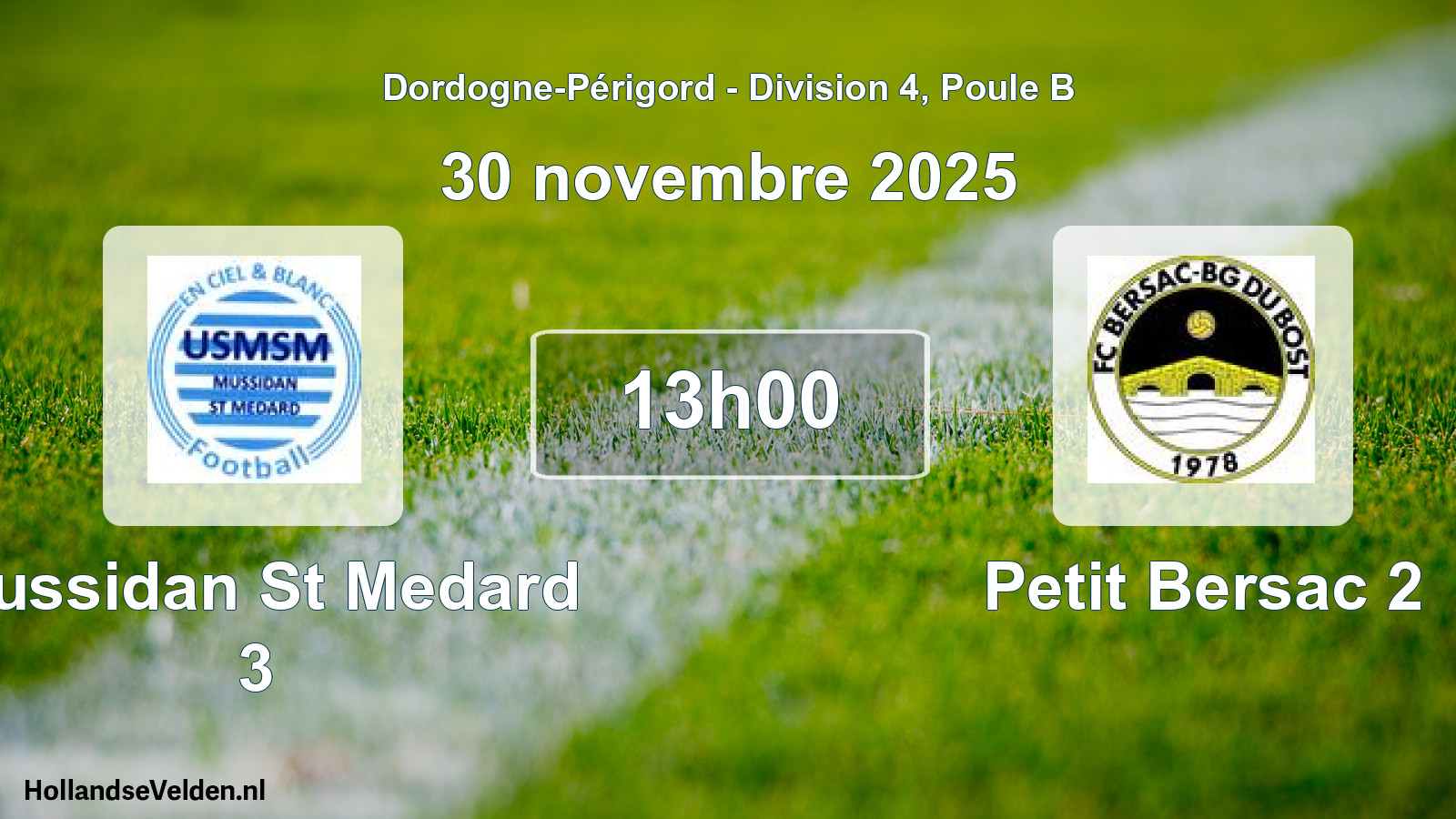 Geplande wedstrijd: Mussidan St Medard 3 - Petit Bersac 2 (30 novembre 2025)