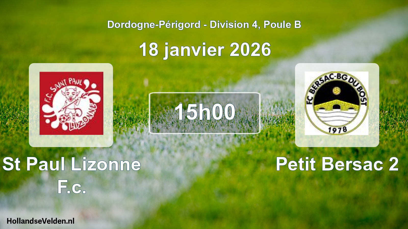 Geplande wedstrijd: St Paul Lizonne F.c. - Petit Bersac 2 (18 janvier 2026)